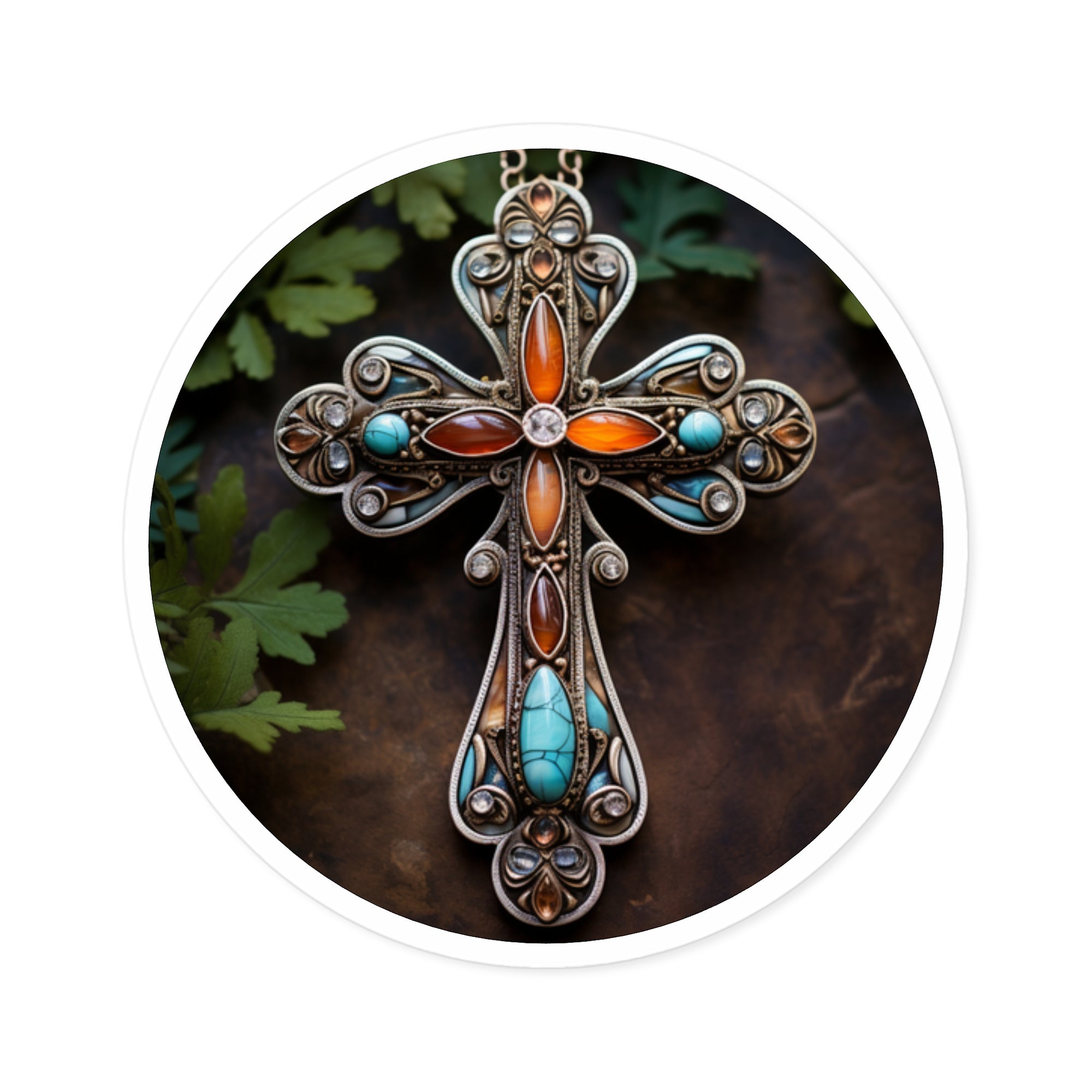 Stained Glass Cross, Colorful Religious Sticker, Faith Art, Inspirational Design