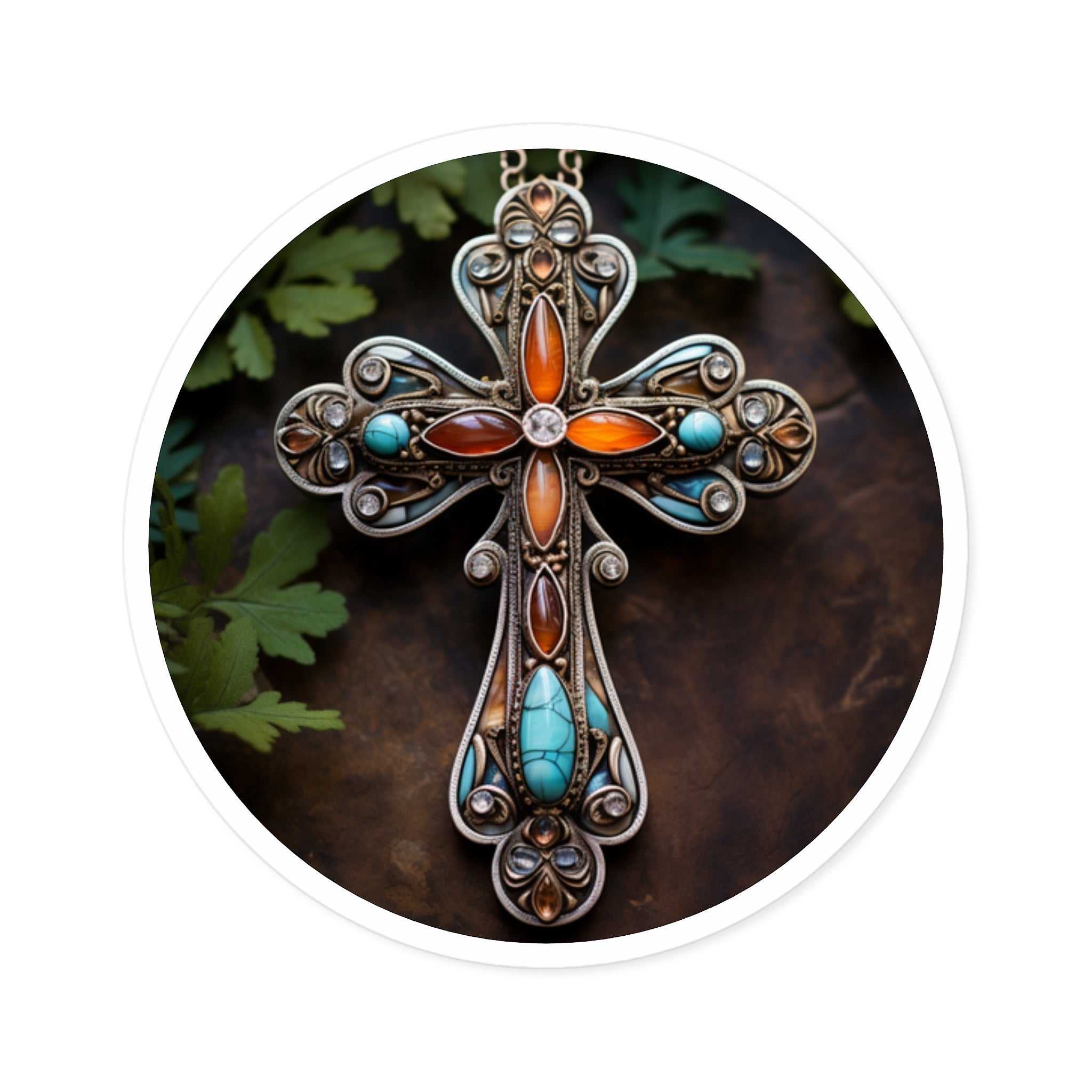 Stained Glass Cross, Colorful Religious Sticker, Faith Art, Inspirational Design