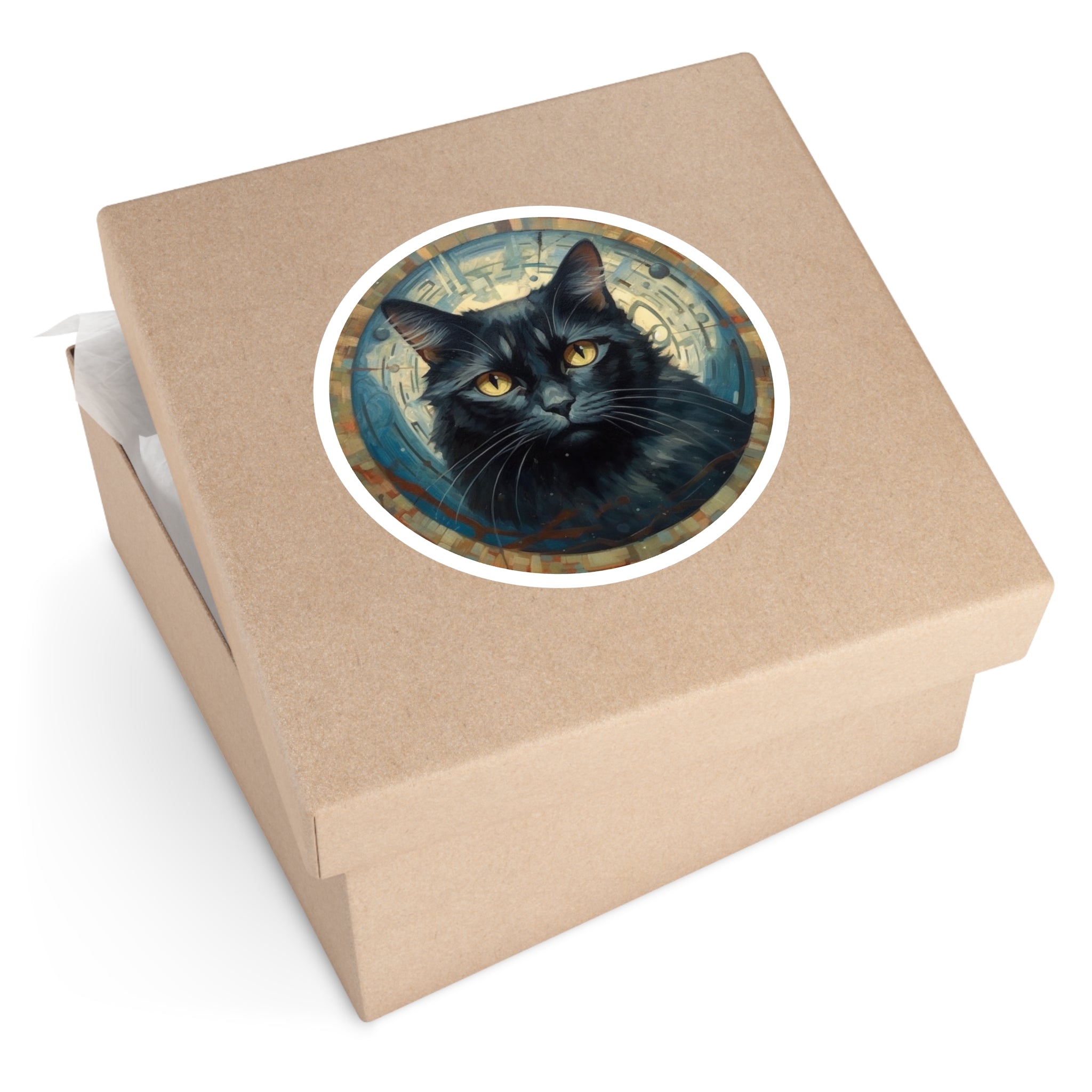 Mystic Cat, Celestial Sticker, Space Art, Tenebrist Design