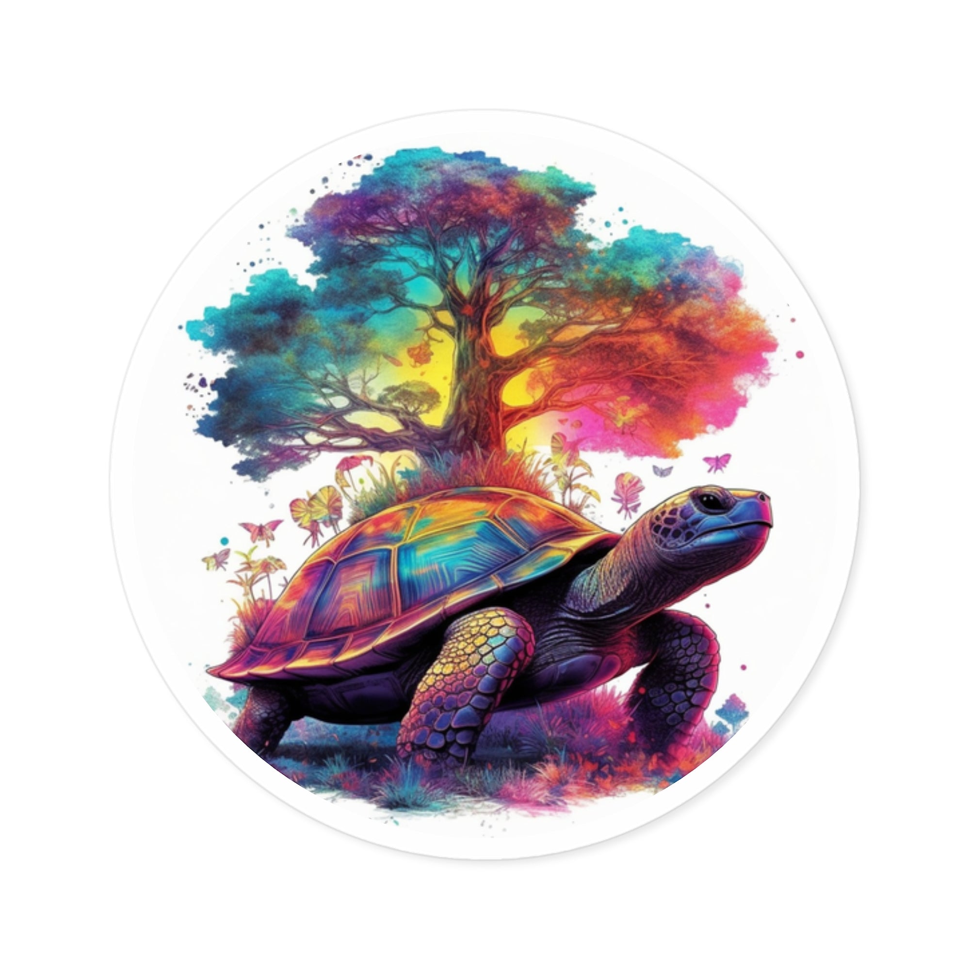 Magical Turtle Sticker, Nature Tree Design, Double Exposure Art