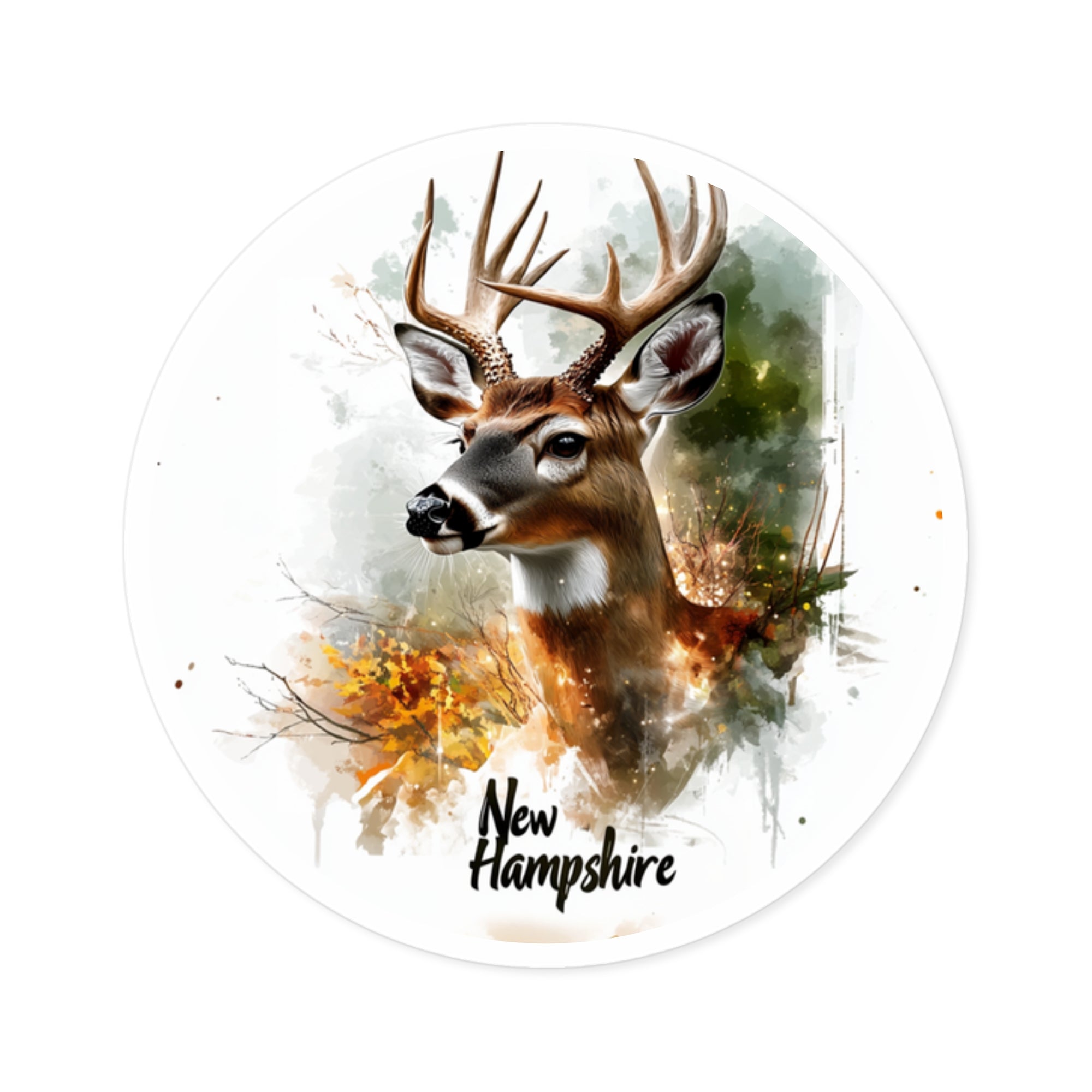 New Hampshire Buck Sticker, Forest Wildlife Art, Rustic Nature Design, State Outdoors