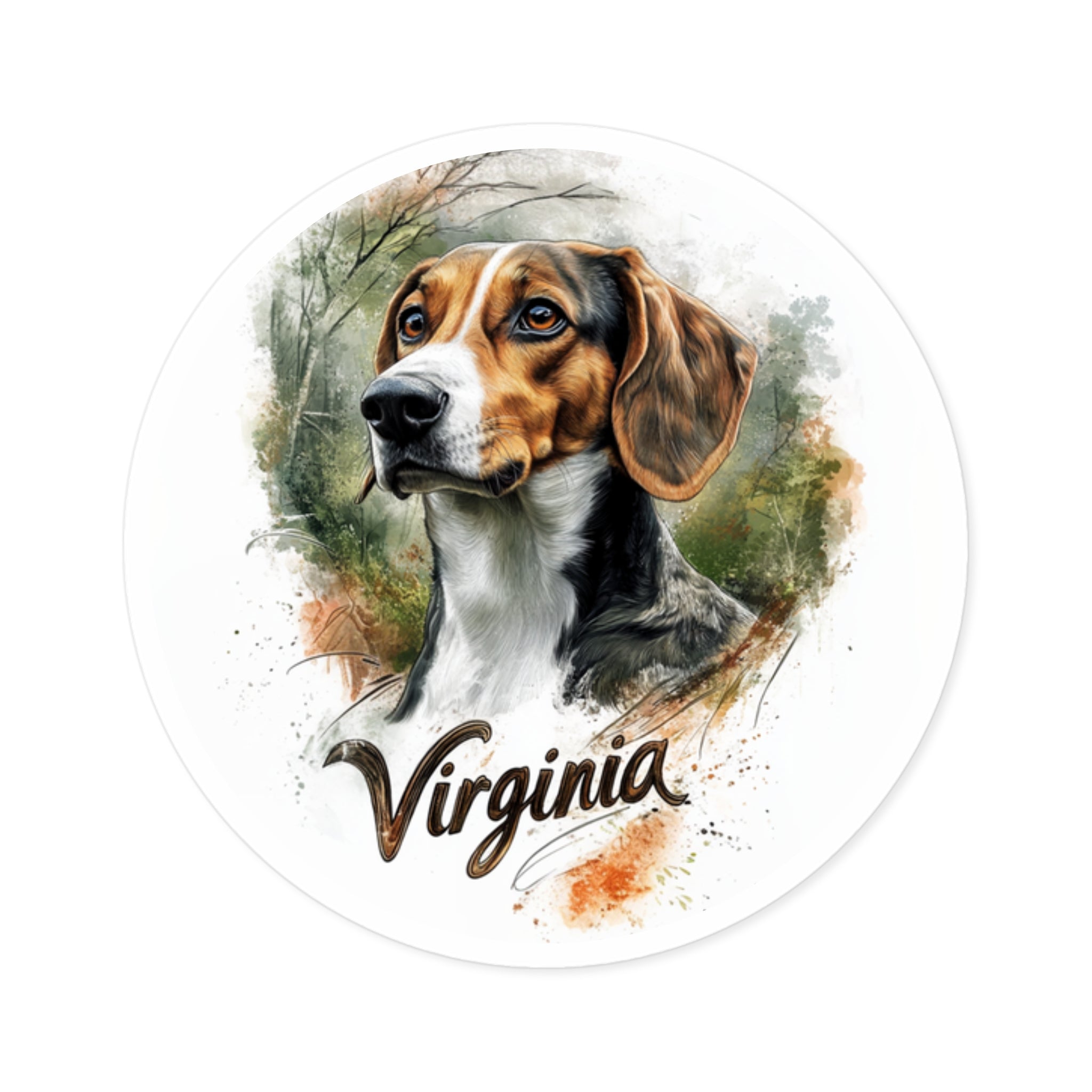 Virginia Foxhound, Forest Dog Sticker, Laptop or Journal, State Animal Art