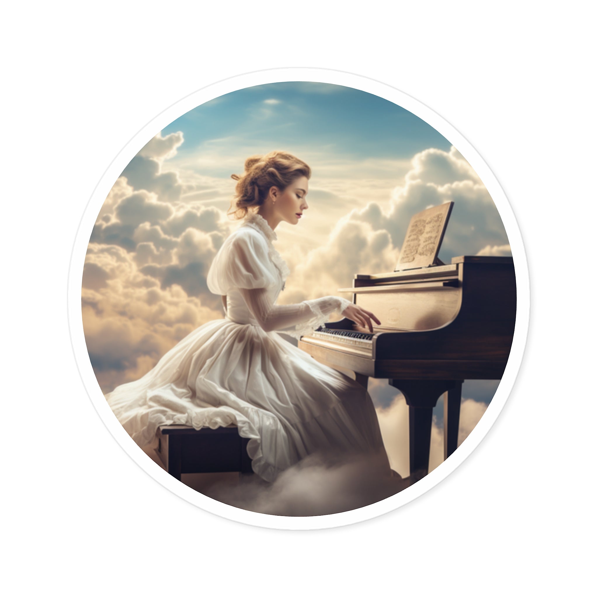 Piano in the Clouds, Dreamy Music Sticker, Elegant Art, Serene Scene