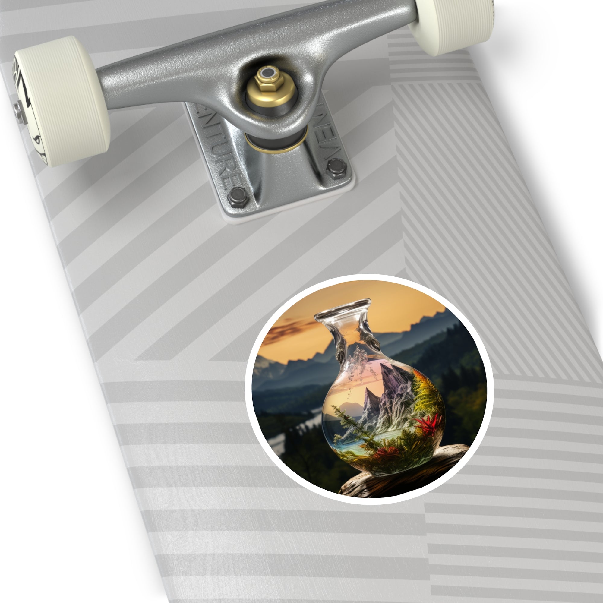 Mountain Scene in Glass, Fantasy Vase Sticker, Laptop Decal, Nature Art Gift