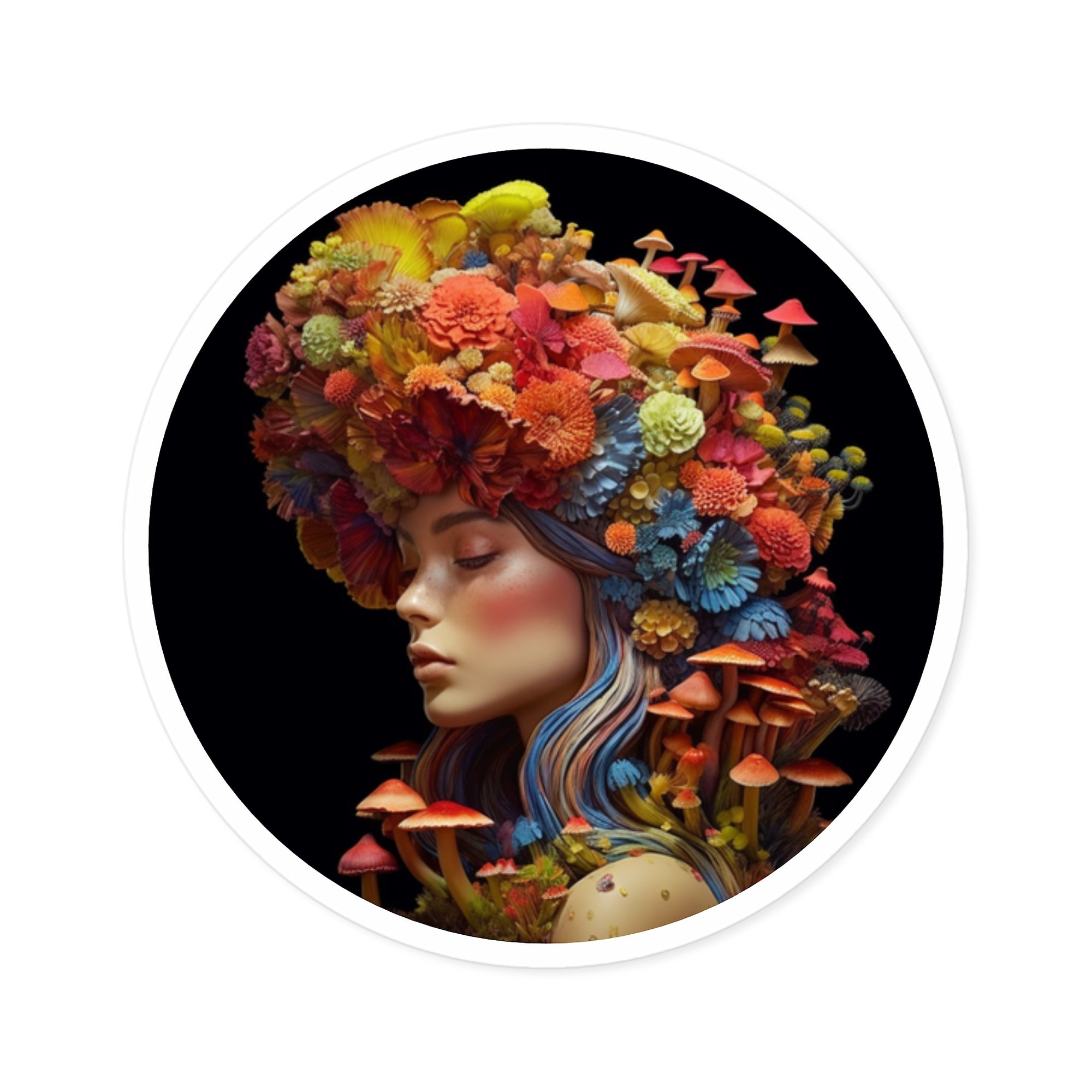 Mushroom Goddess, Psychedelic Sticker, Fantasy Woman, Bright Design