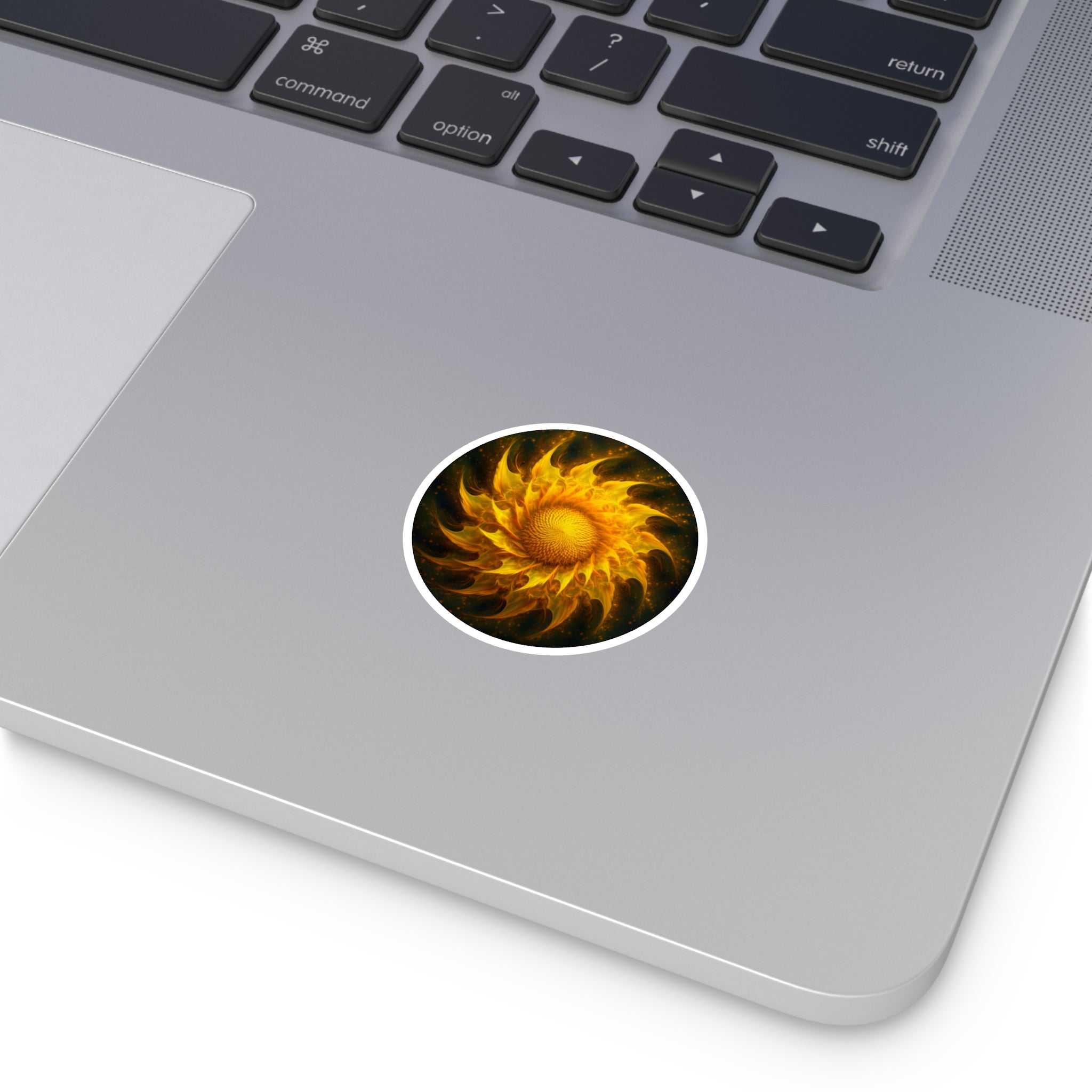 Flaming Sunflower Sticker, Fiery Art Design, Bold Abstract Flower, Vibrant Energy
