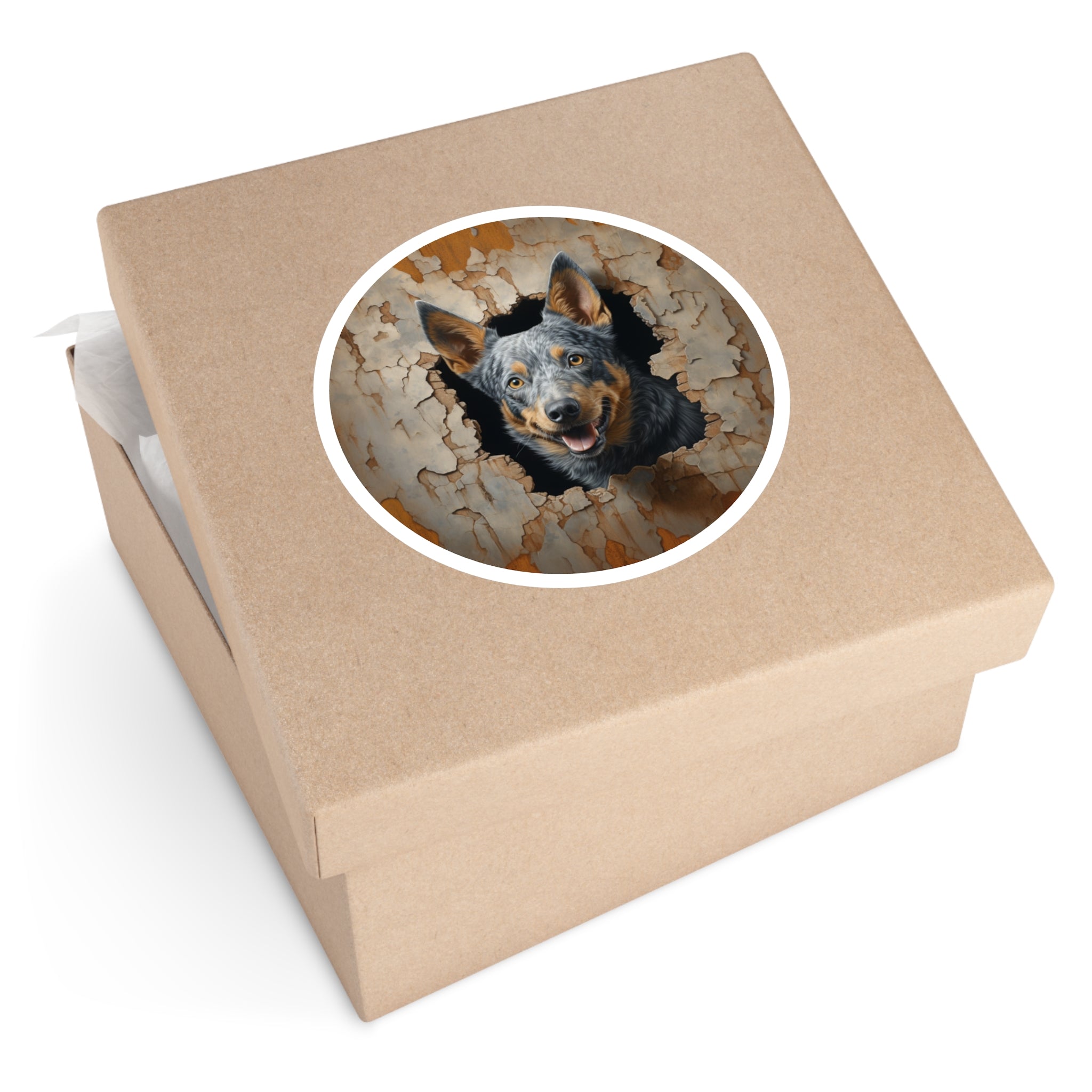 Australian Cattle Dog, Trompe-L’Oeil Sticker, Laptop Decal, Gift for Dog Lovers