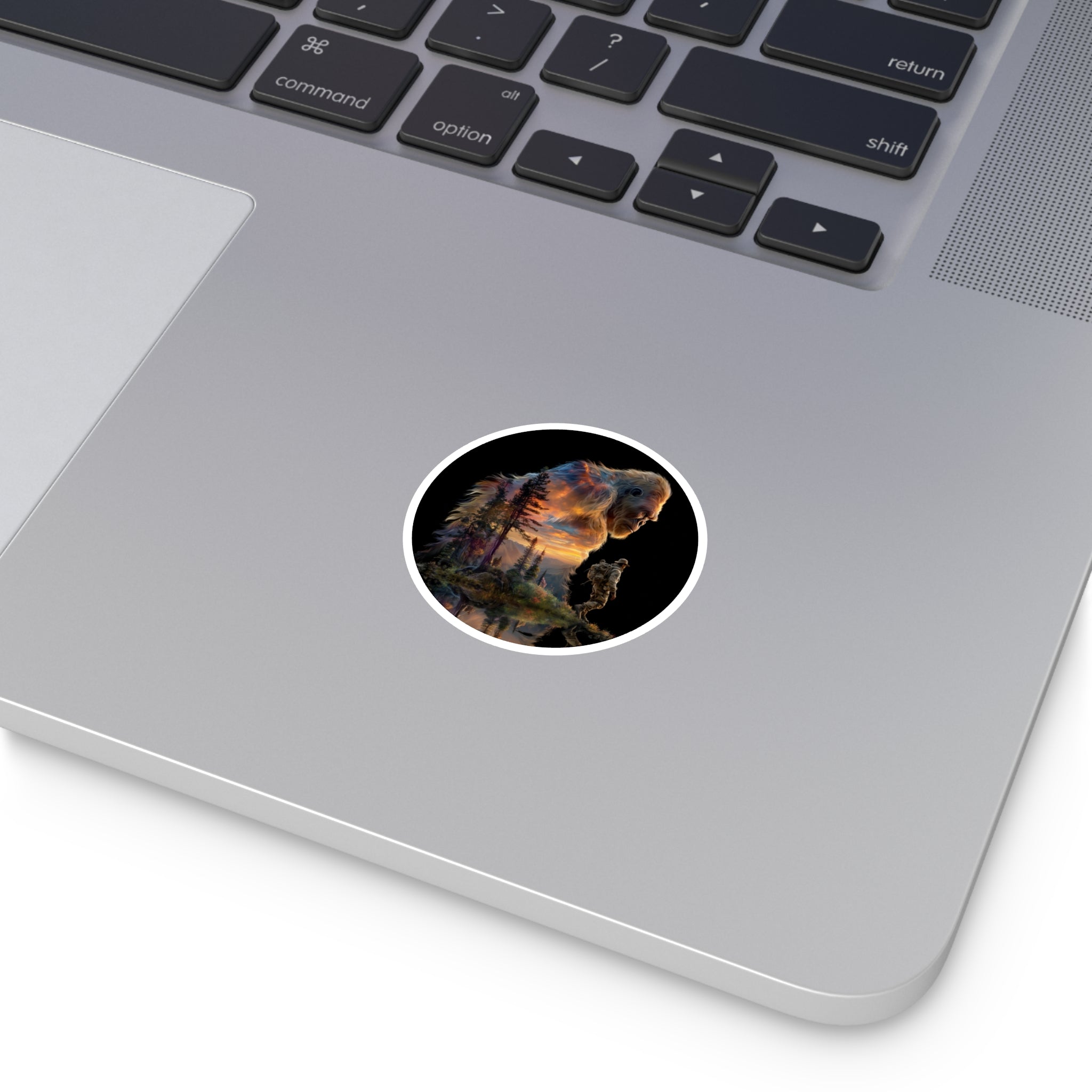 Sunset Sasquatch Sticker, Realistic Fantasy Art, Explorer Theme, Nature Collector