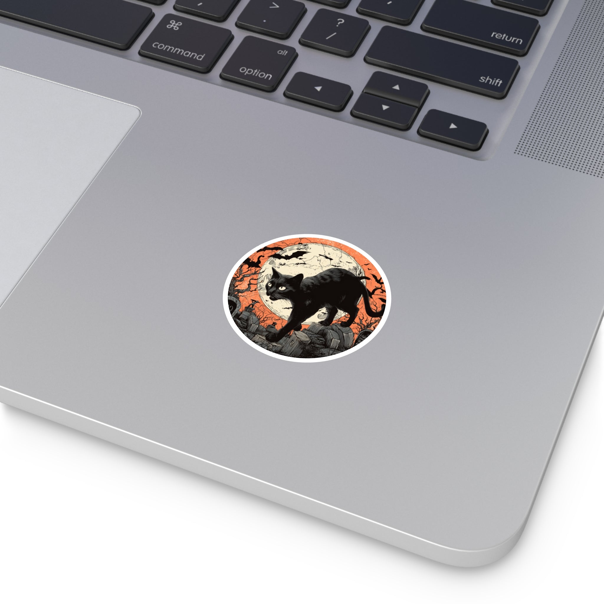 Black Cat Halloween Sticker, Full Moon Scene, Spooky Season Art
