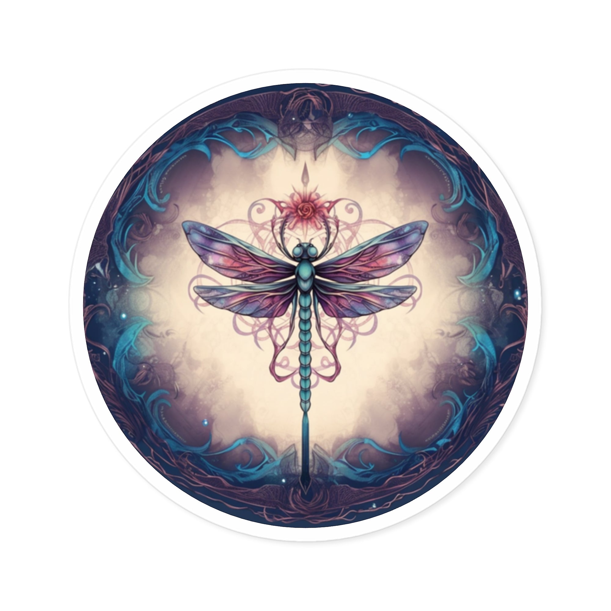 Celestial Dragonfly Sticker, Dreamy Tattoo Art, Cosmic Mandala Design, Soothing Style