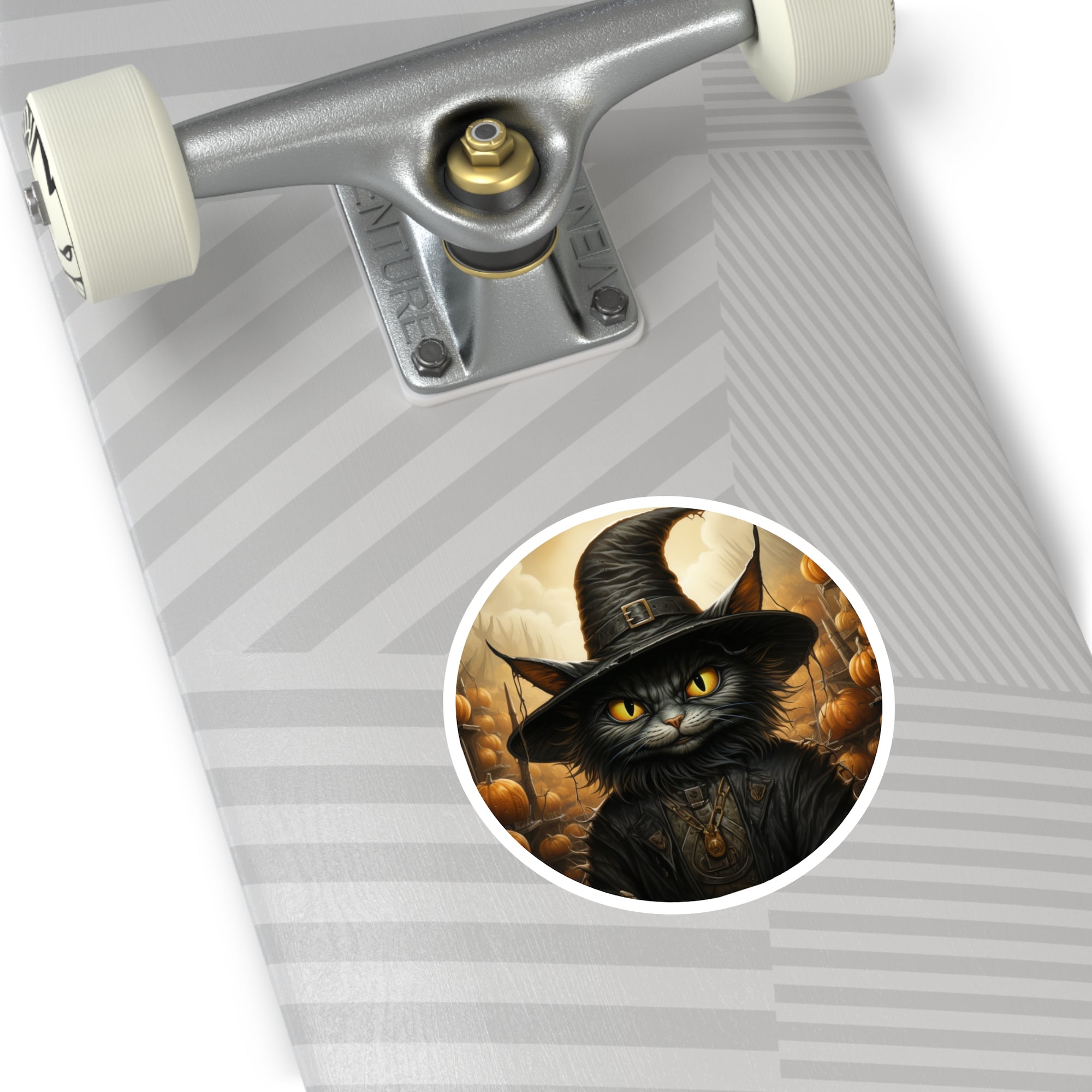 Grim Cat Sticker, Dark Halloween Art, Pumpkin Field Design, Witchy Vibe