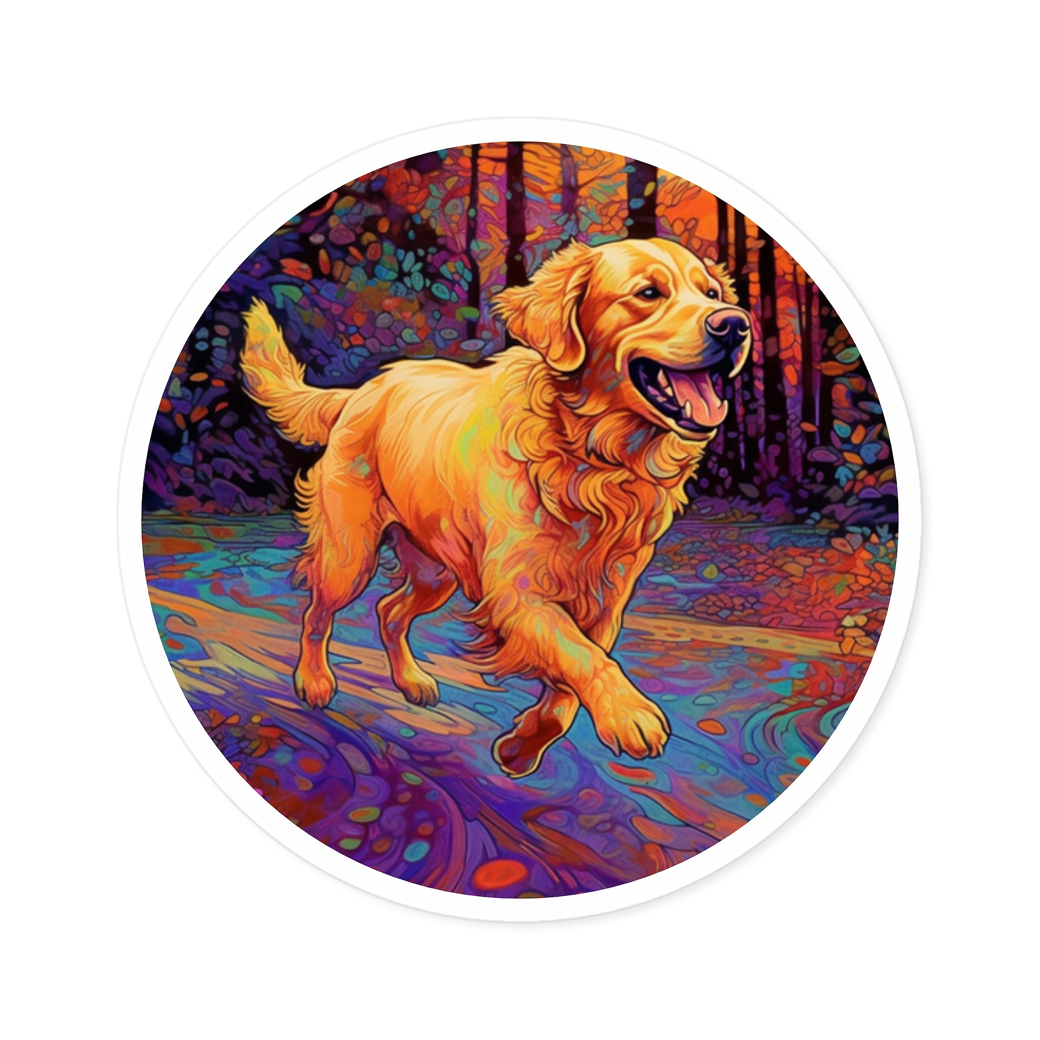 Golden Retriever Running Sticker, Vibrant Art, Joyful Motion, Dog Lover Gift