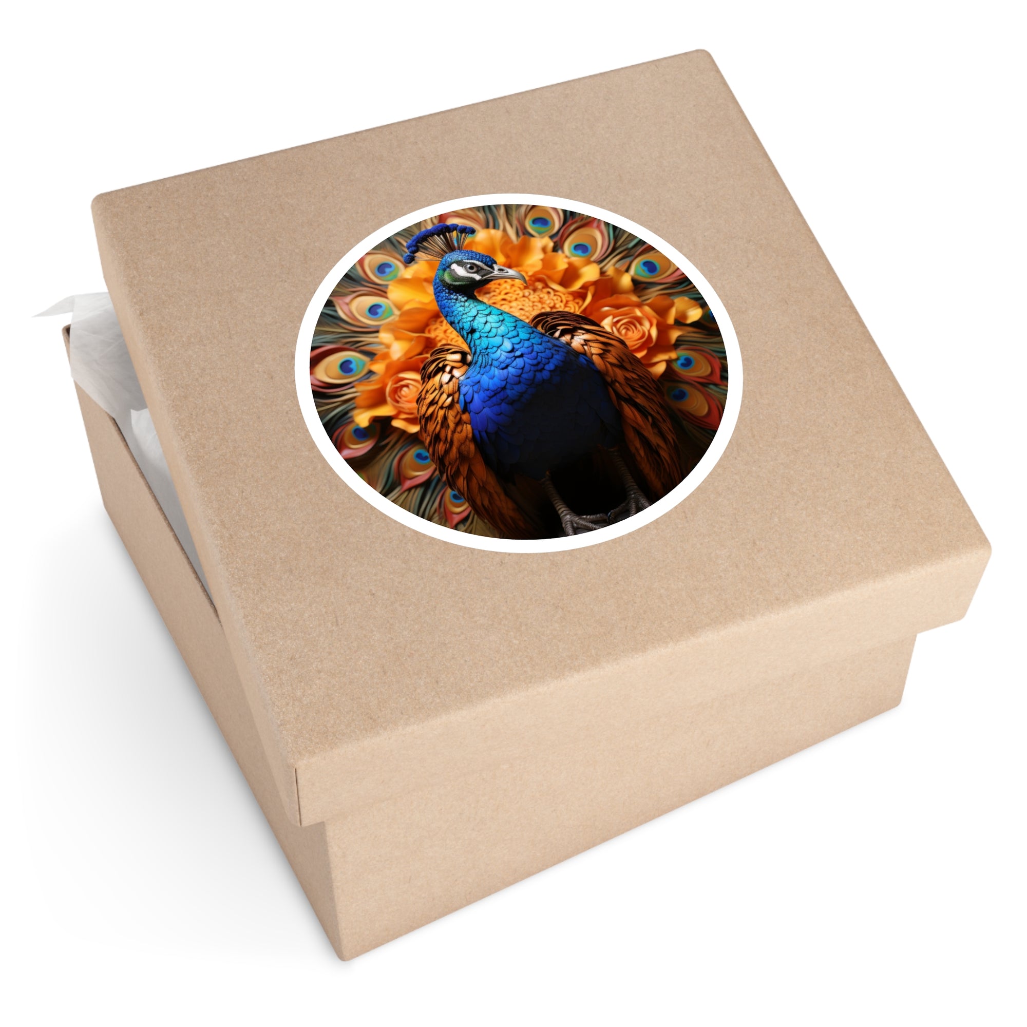 Peacock with Floral Fan Sticker, Realistic Bird Art, Luxurious Design, Nature Collector