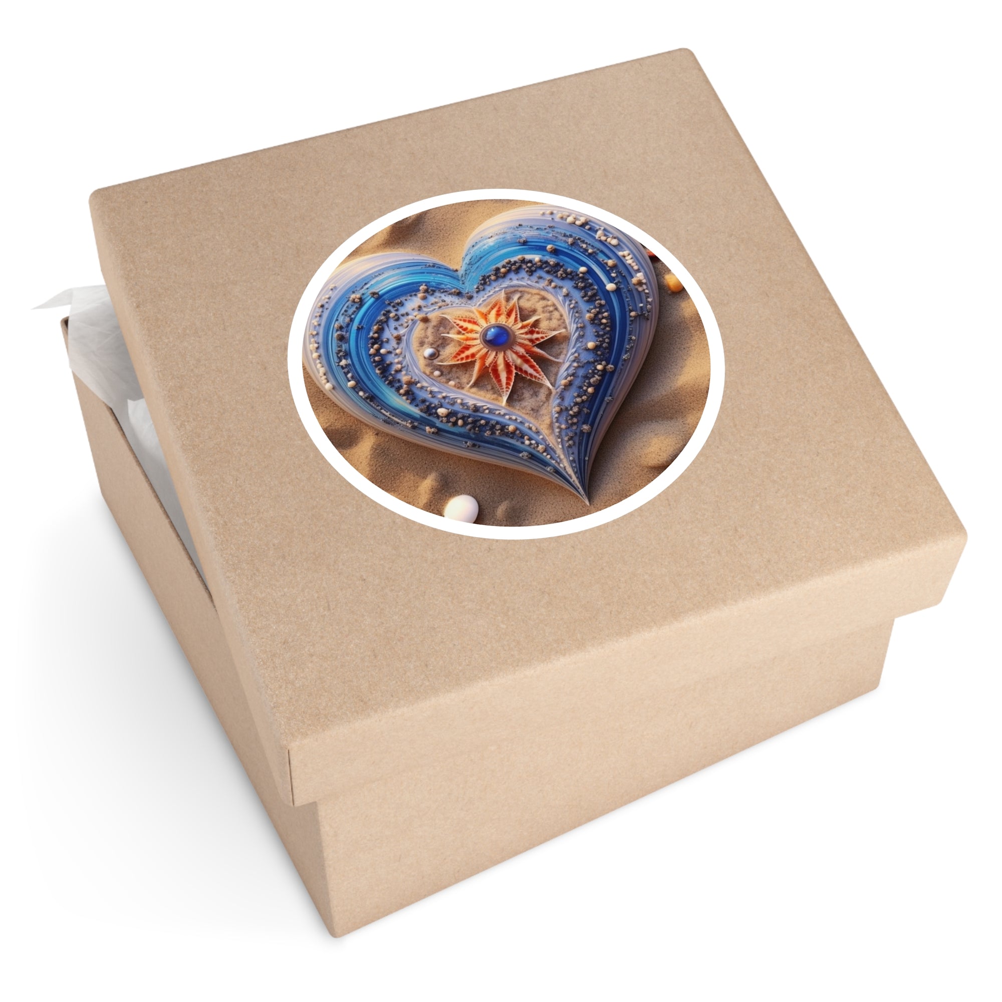 Beach Heart, Seashell Art Sticker, Coastal Design, Ocean Gift