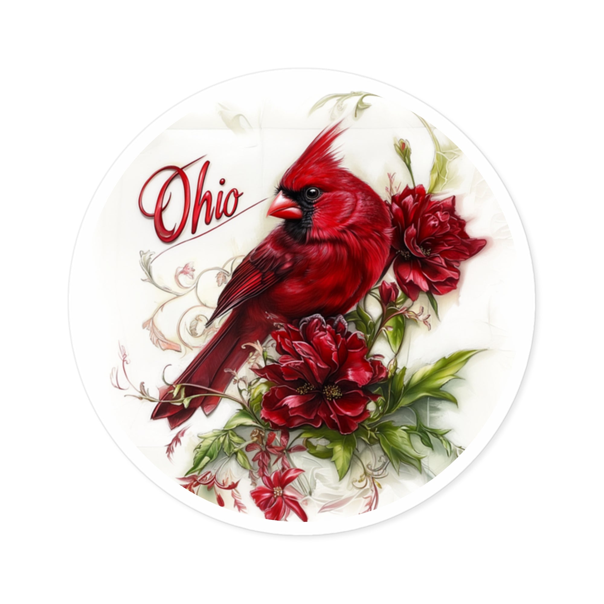 Ohio Cardinal, Scarlet Carnation Sticker, State Flower Art, Classic Nature Design