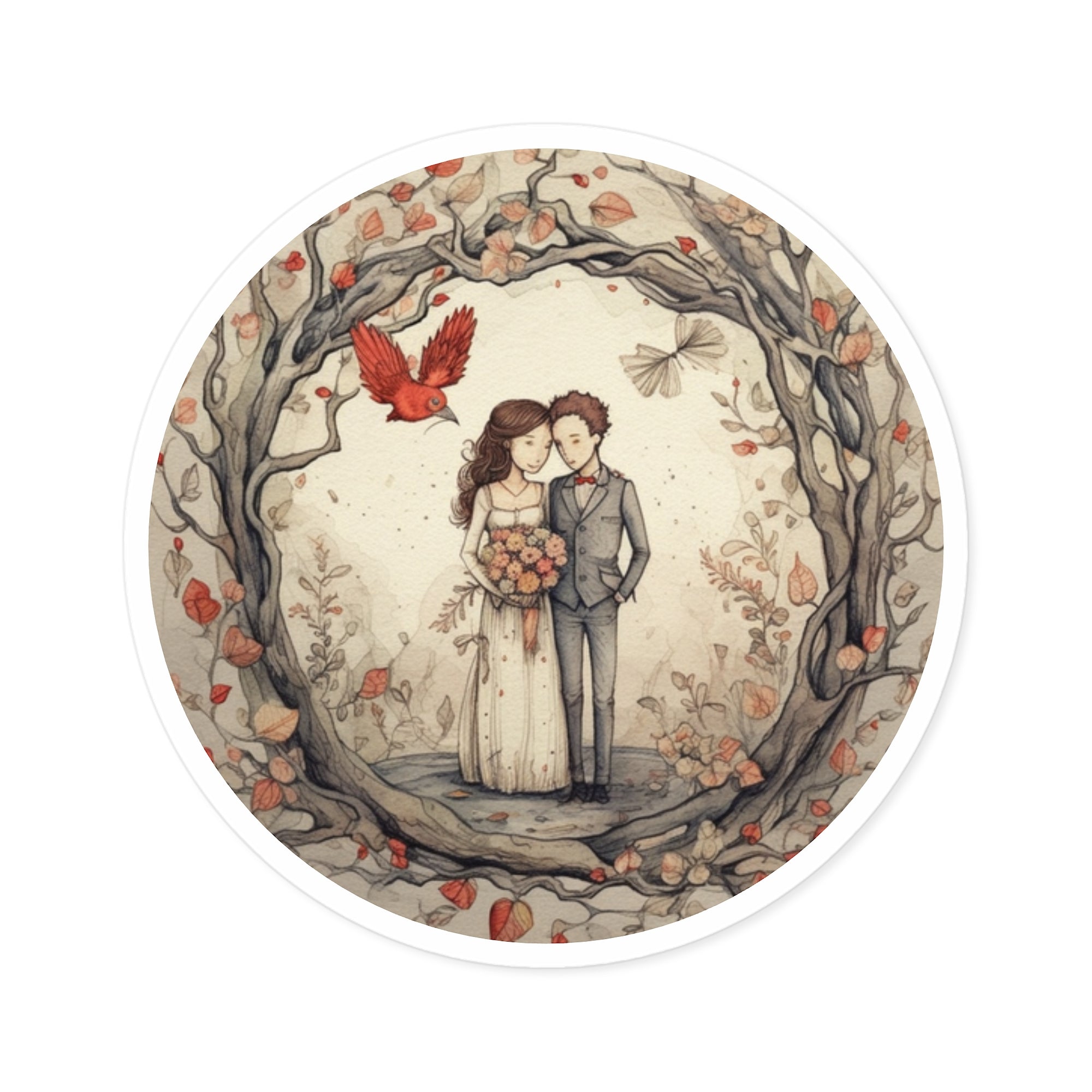Wedding Couple Sticker, Romantic Design, Whimsical Art, Love Illustration