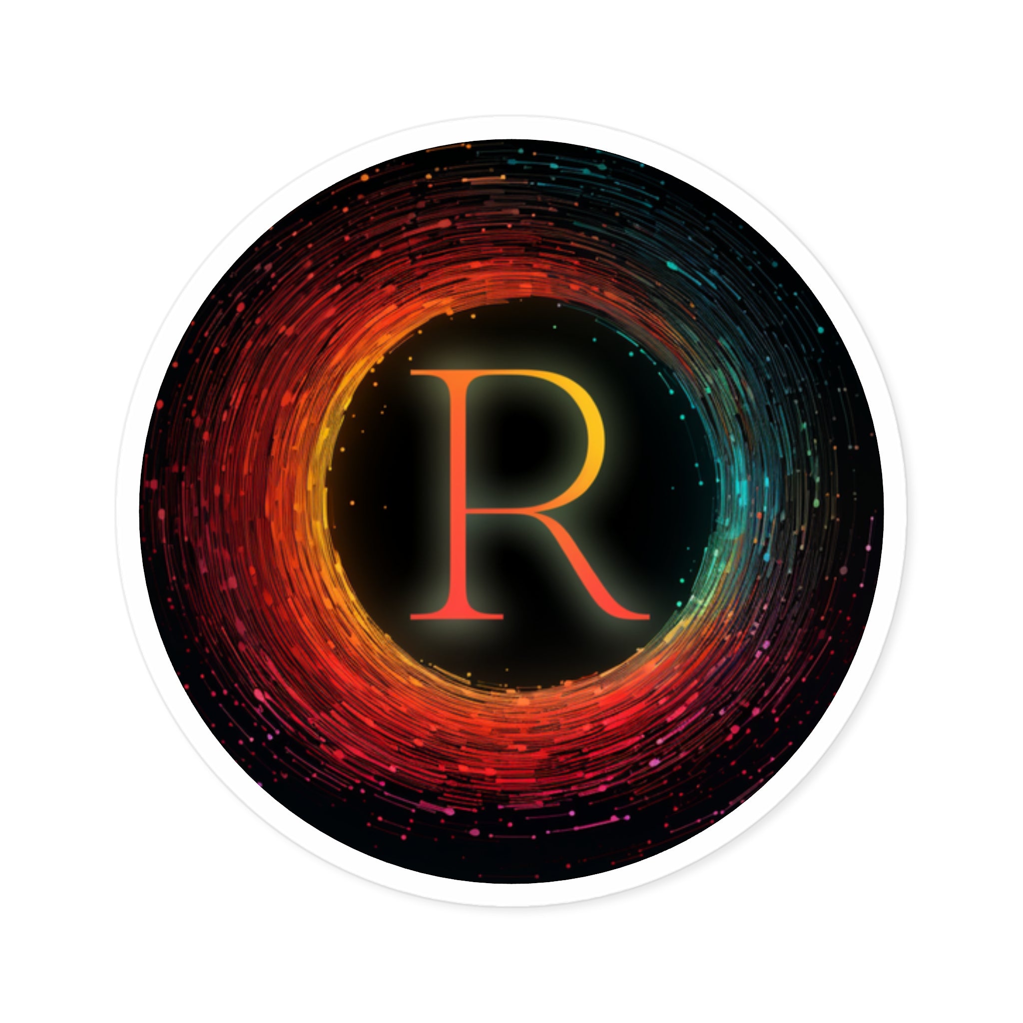 R Letter Vortex, Groovy Monogram Sticker, Color Burst Art, Retro Design