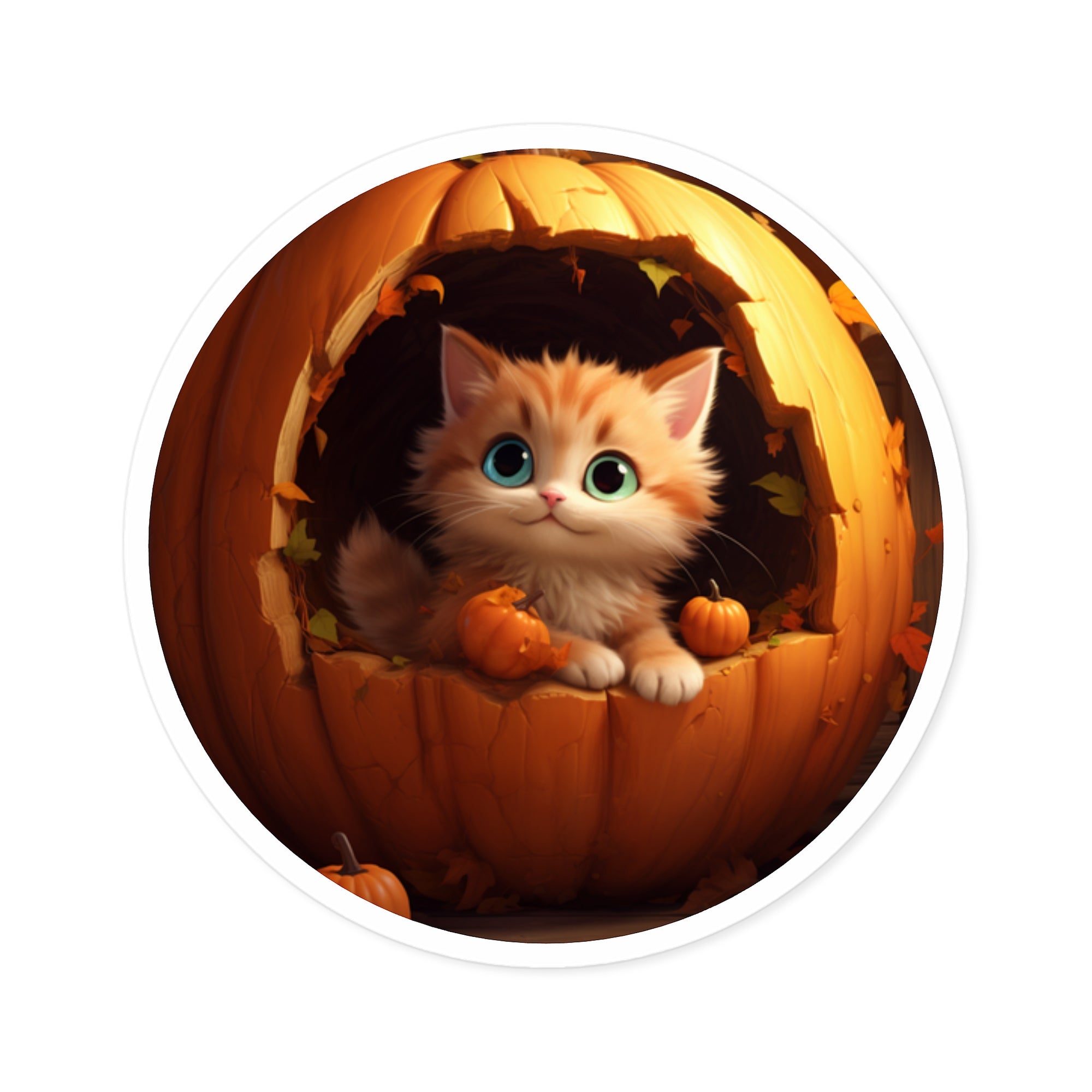 Halloween Kitten Sticker, Cute Cat in Pumpkin Design, Autumn Art