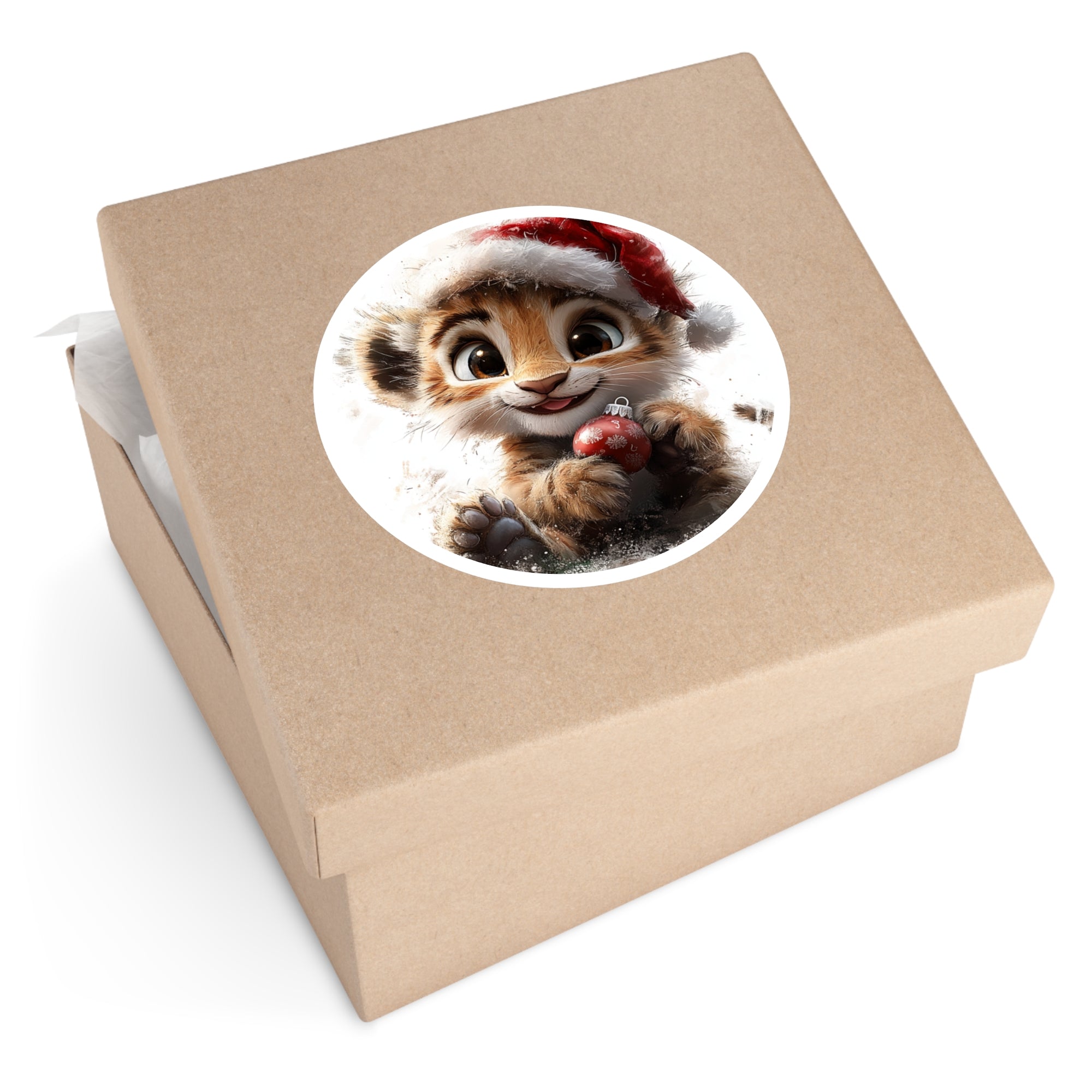 Baby Lion Christmas Sticker, Festive Animal Art, Cute Holiday Design, Cheerful Gift