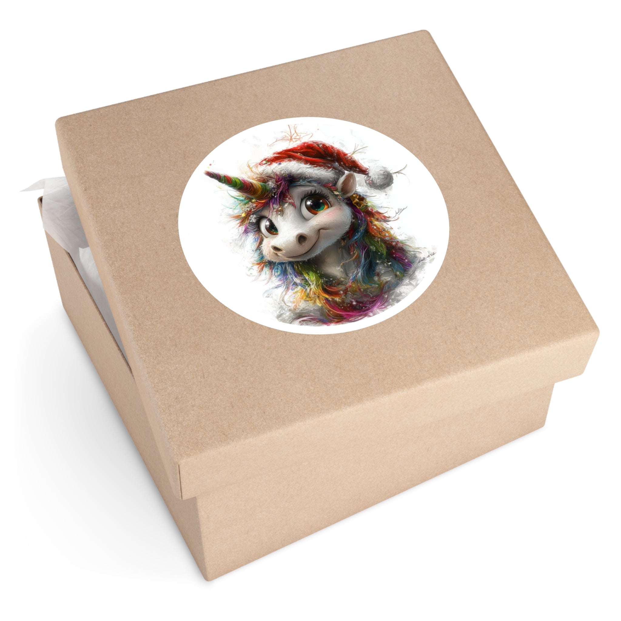 Christmas Unicorn Sticker, Rainbow Holiday Art, Whimsical Design, Festive Gift