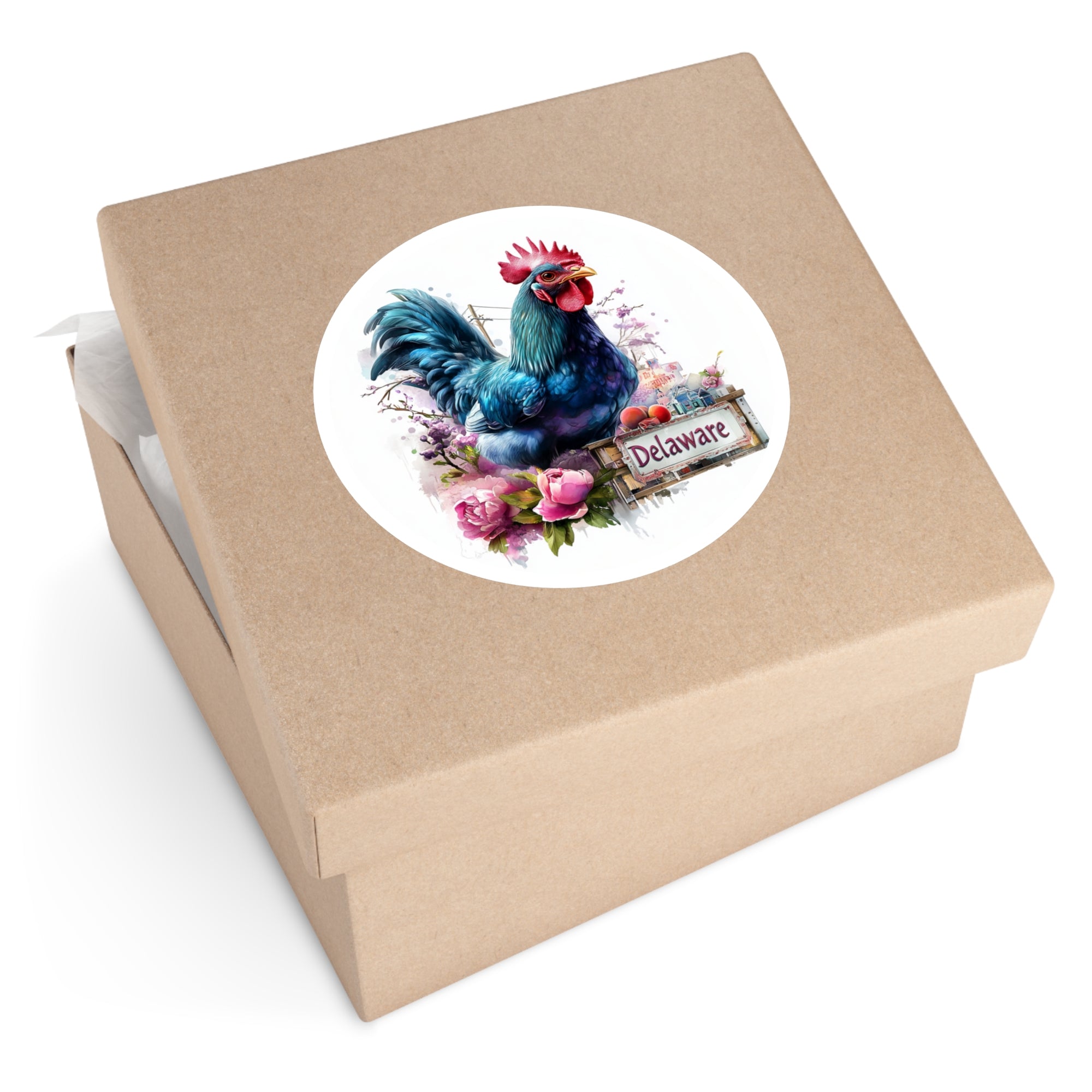 Delaware Blue Hen Chicken, Floral Sticker, State Bird Art, Farm Life Design