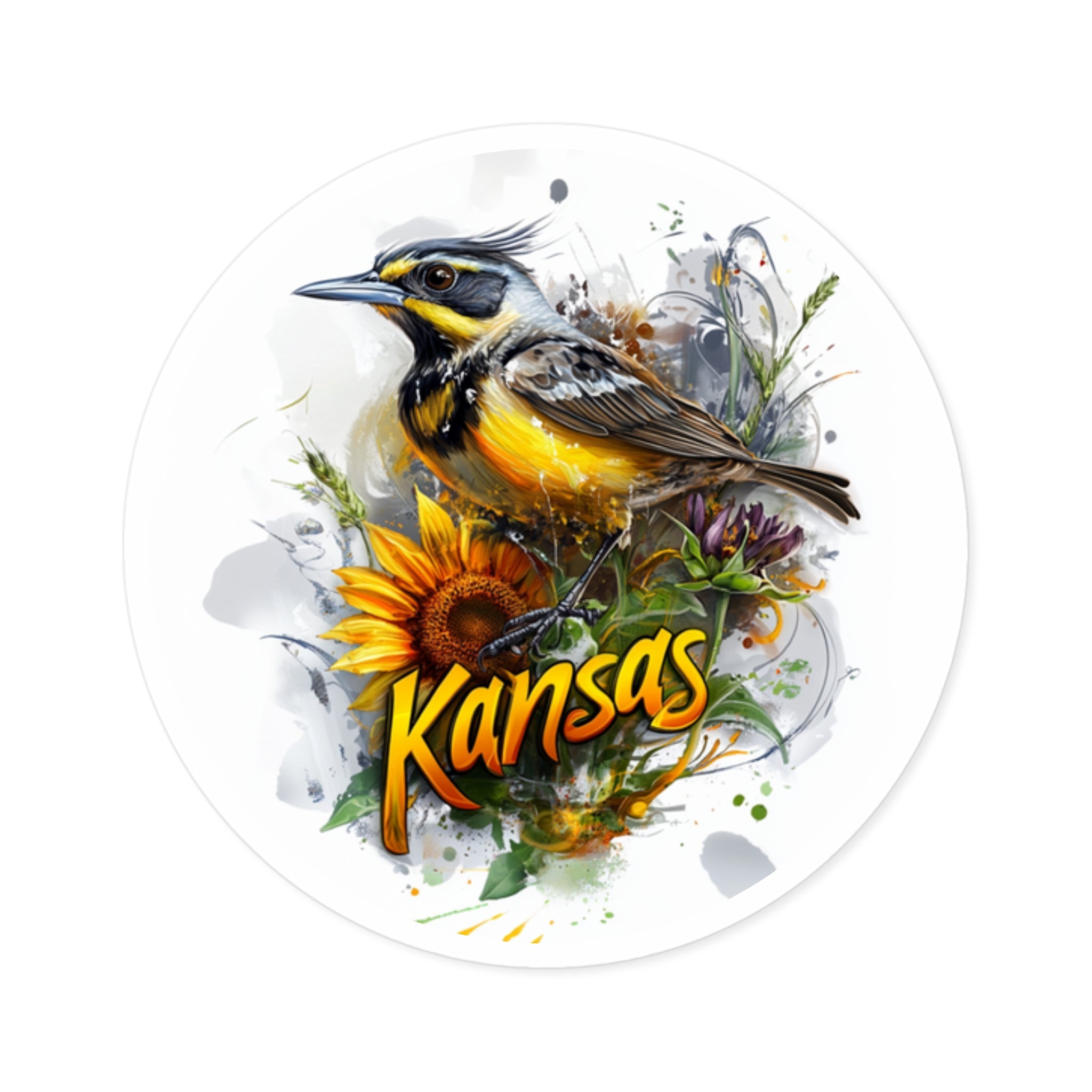Kansas Meadowlark Sticker, Sunflower Design, State Pride, Nature Art