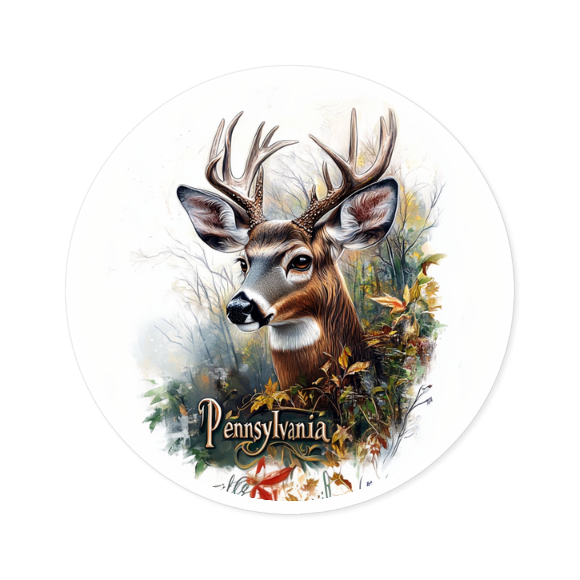 Pennsylvania Buck Sticker, Forest Wildlife Art, State Nature Design, Autumn Scene