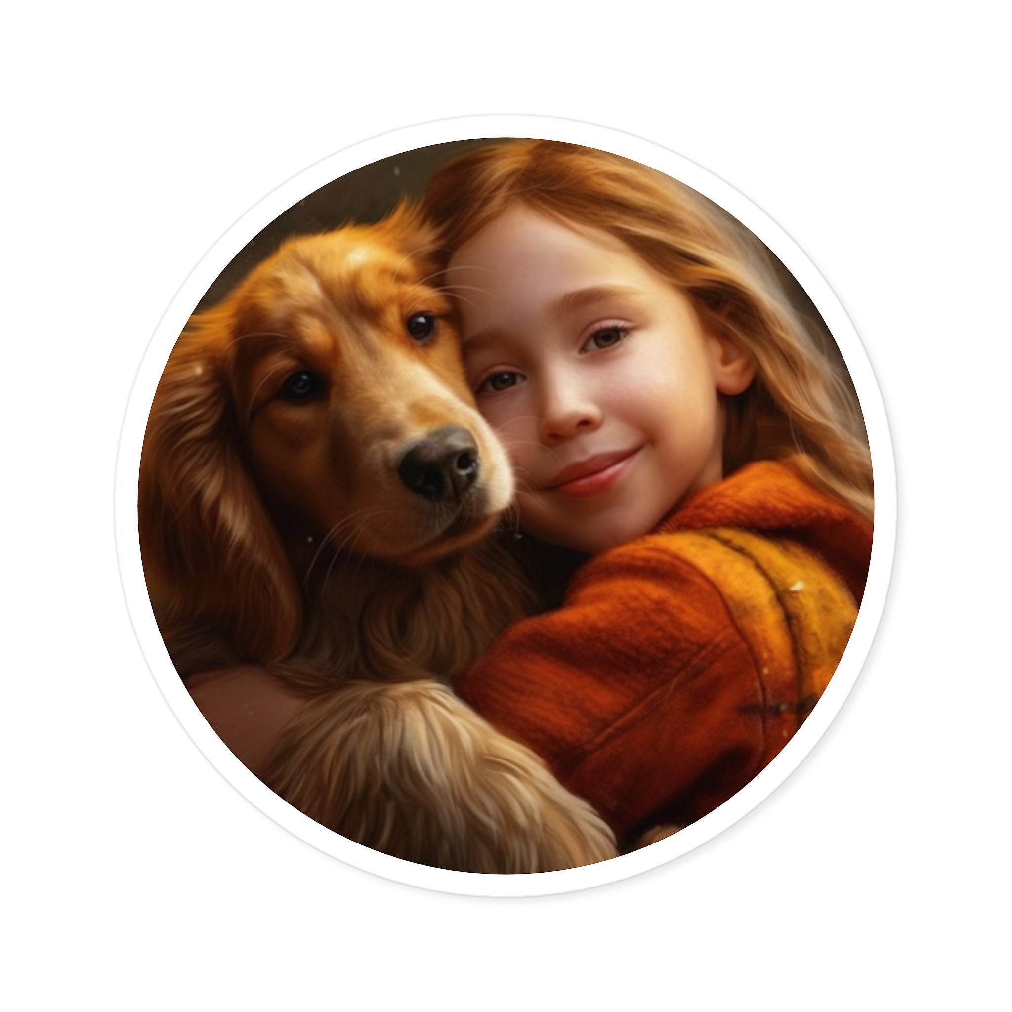 Golden Retriever Hug Sticker, Cozy Art Design, Tender Moment, Pet Love