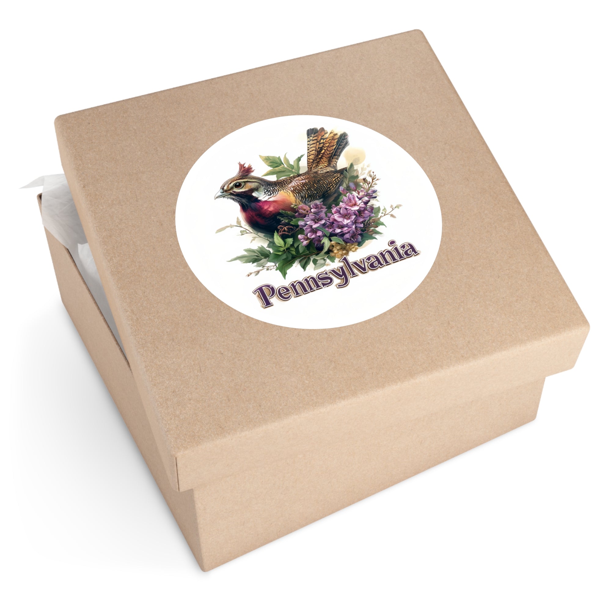 Pennsylvania Grouse Sticker, State Bird and Flower Design, Woodland Nature Art