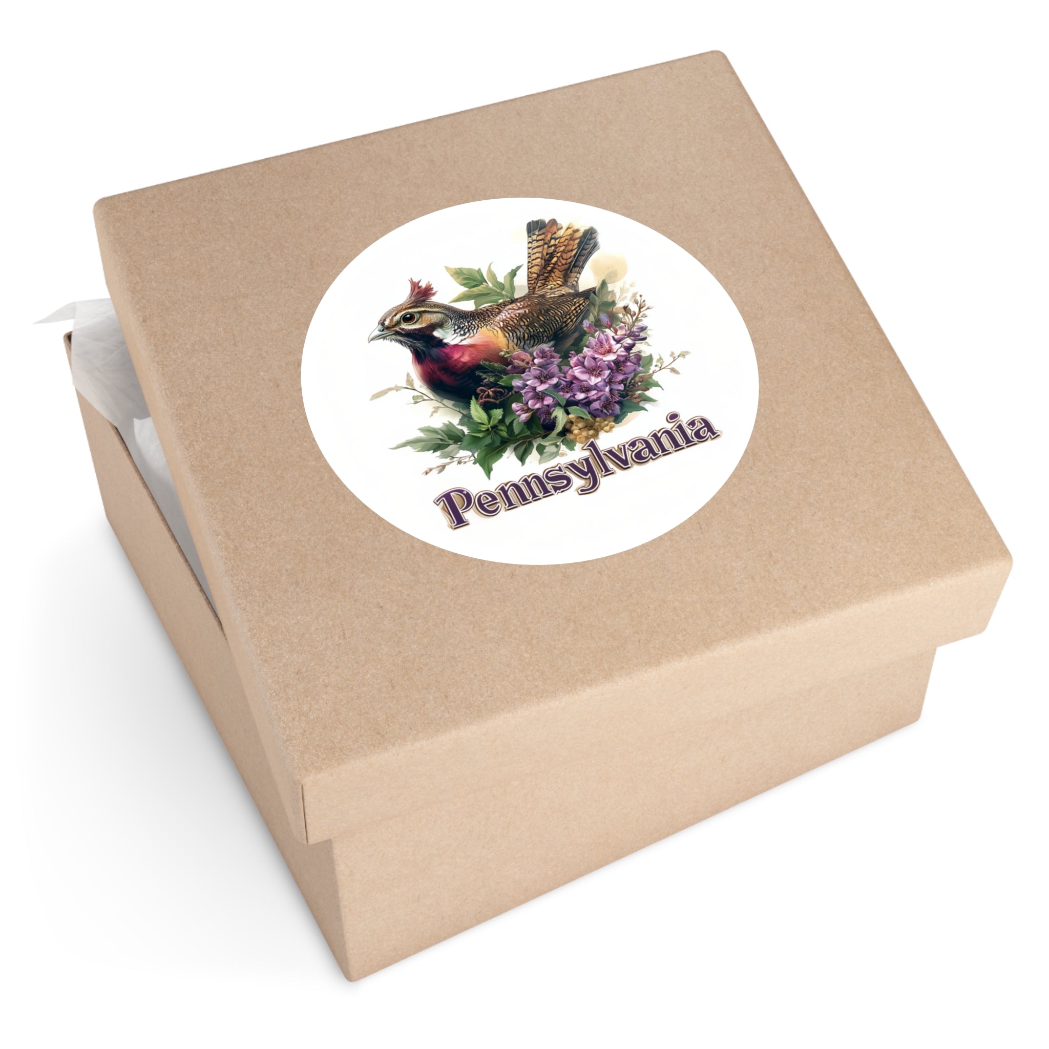 Pennsylvania Grouse Sticker, State Bird and Flower Design, Woodland Nature Art