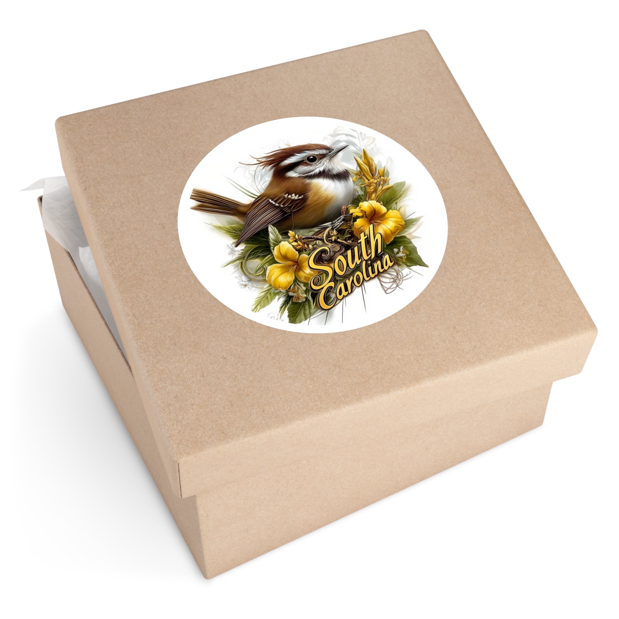 South Carolina Wren, Yellow Jessamine Sticker, Laptop or Water Bottle, State Flower Design