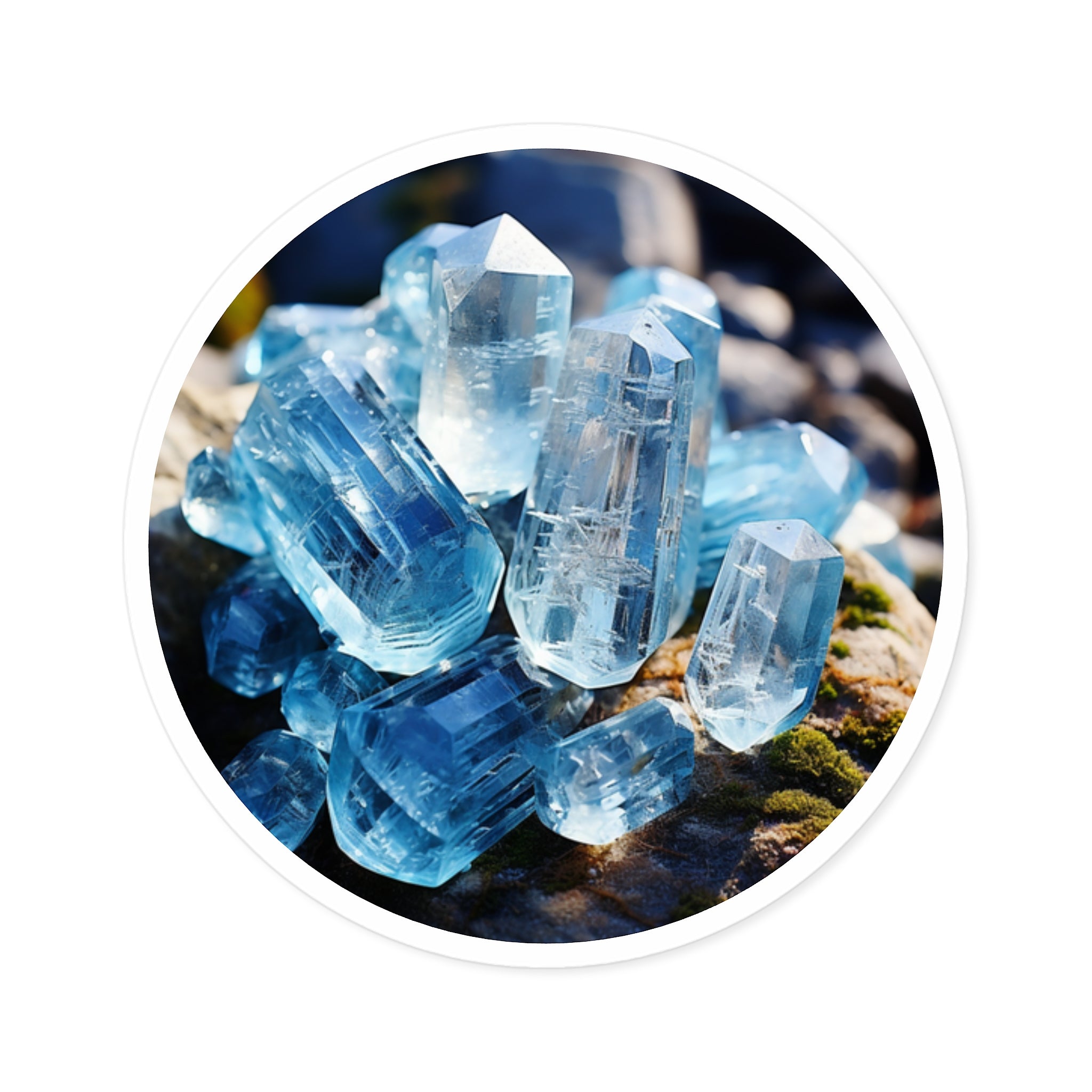 Aquamarine Crystals, Blue Gemstone Sticker, Healing Stone Art, Ocean Gift