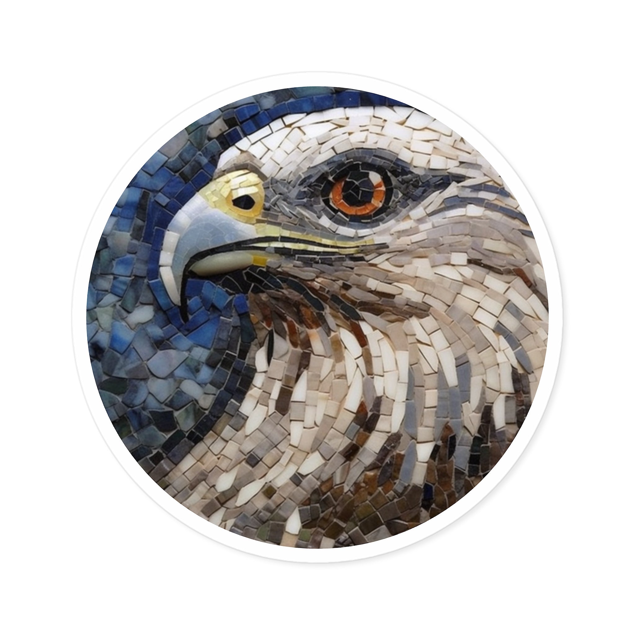Eagle Mosaic Sticker, Blue and Gold Design, Artistic Bird, Nature Theme