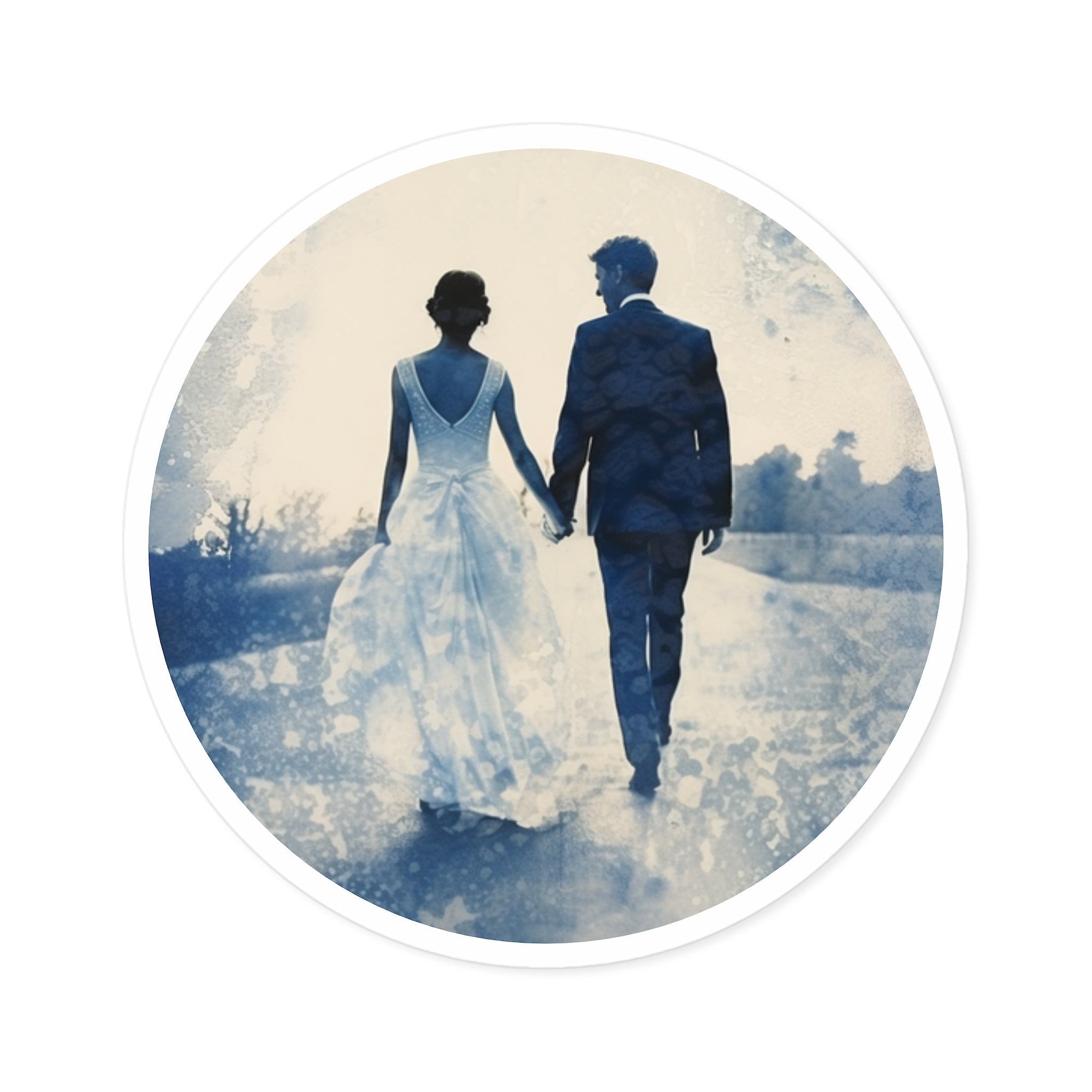 Wedding Dream Sticker, Bride and Groom Art, Romantic Scene, Elegant Gift