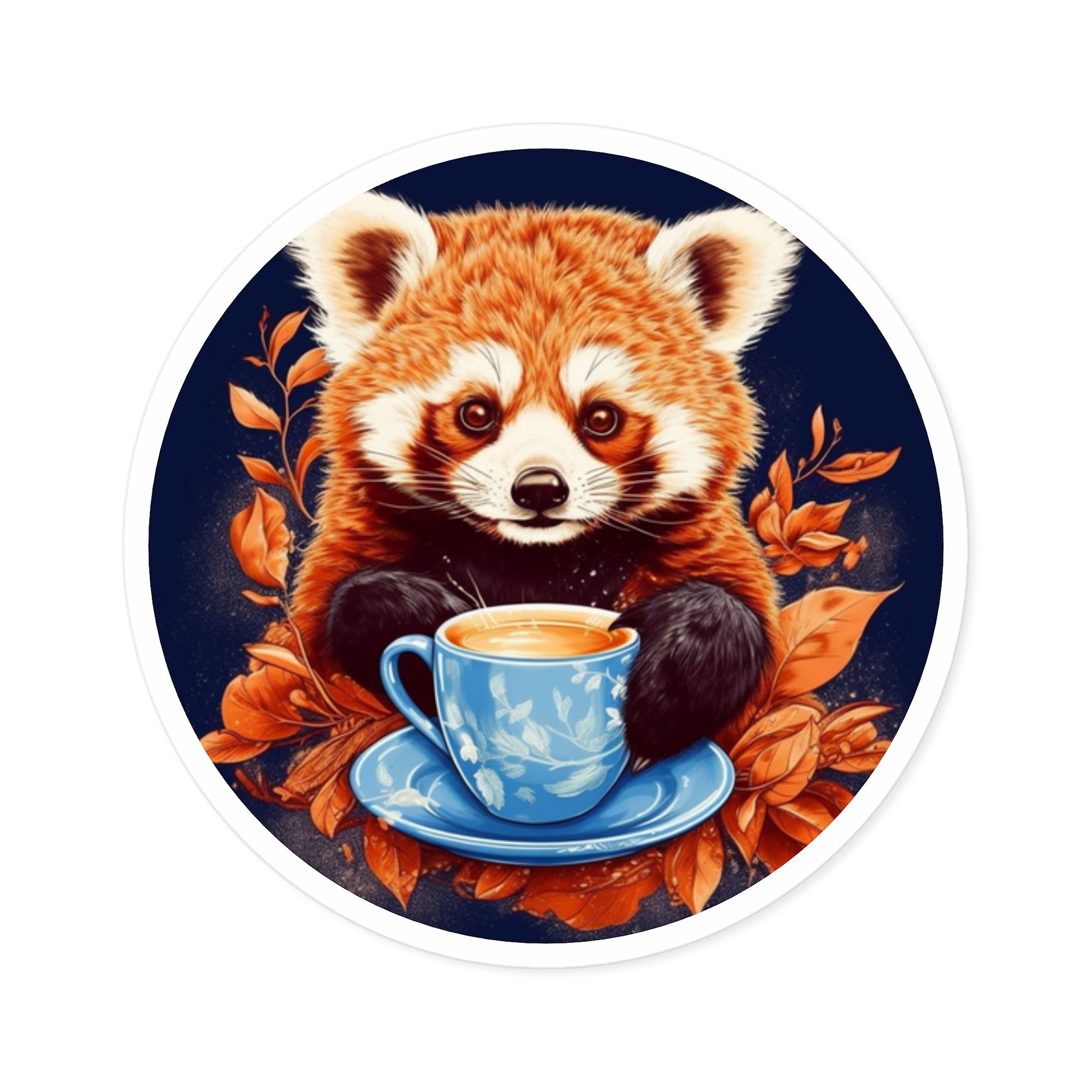 Red Panda Tea Time, Cute Animal Sticker, Whimsical Art, Cozy Design