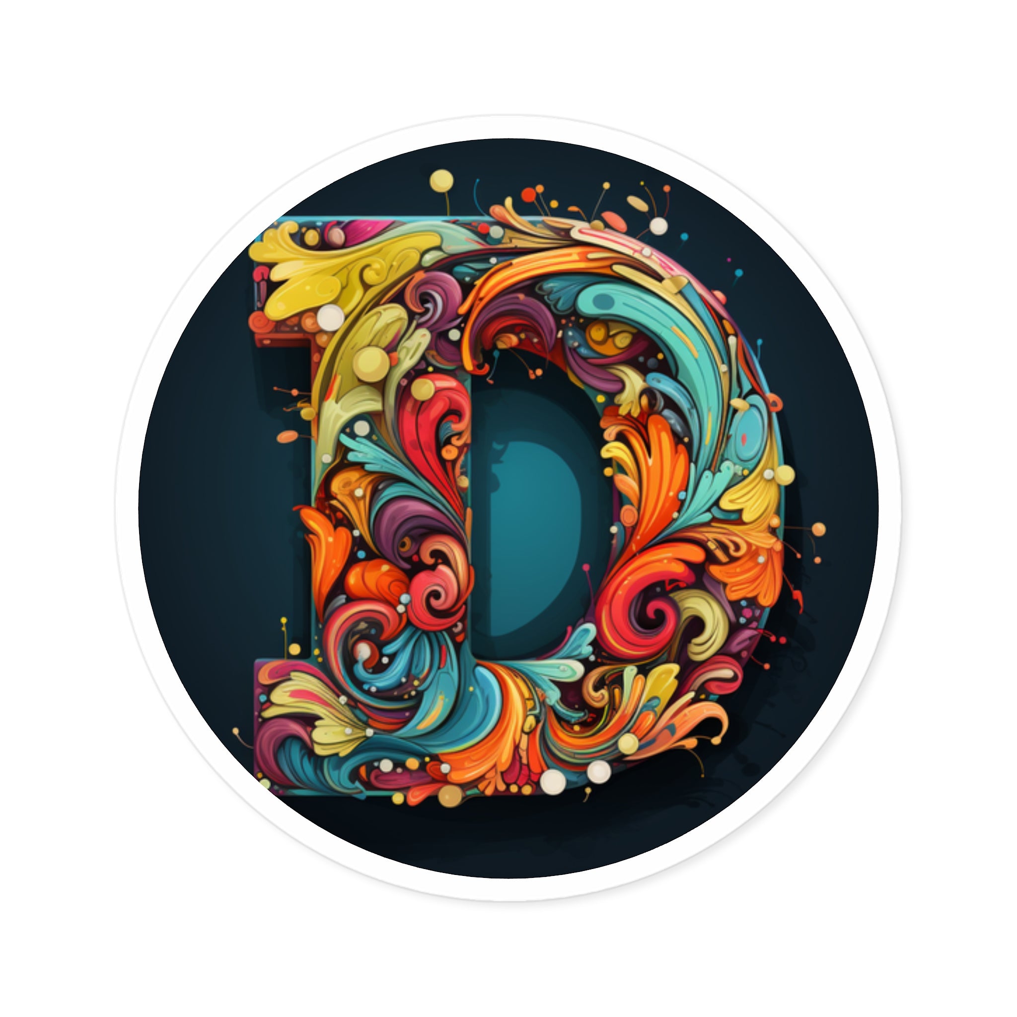 Letter D Groovy Font, Retro Color Sticker, Fun Artistic Gift