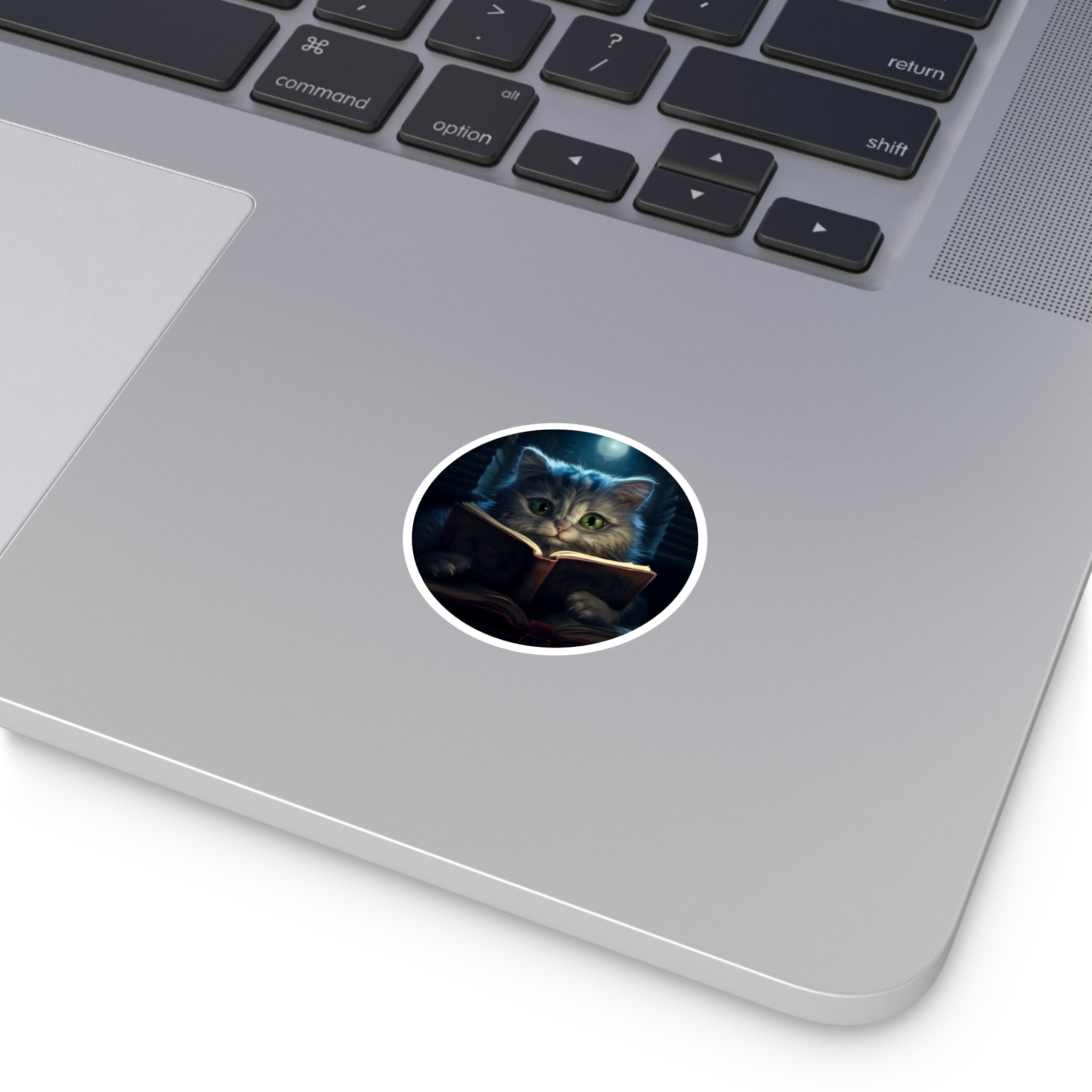 Cute Reading Cat Sticker, Cozy Art Style, Laptop Decor Gift