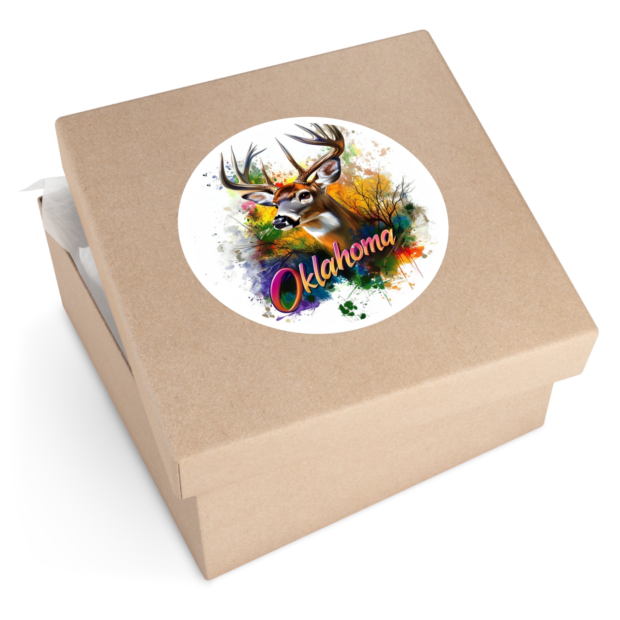 Oklahoma Deer Sticker, State Wildlife Design, Colorful Nature Art, Rustic Outdoors