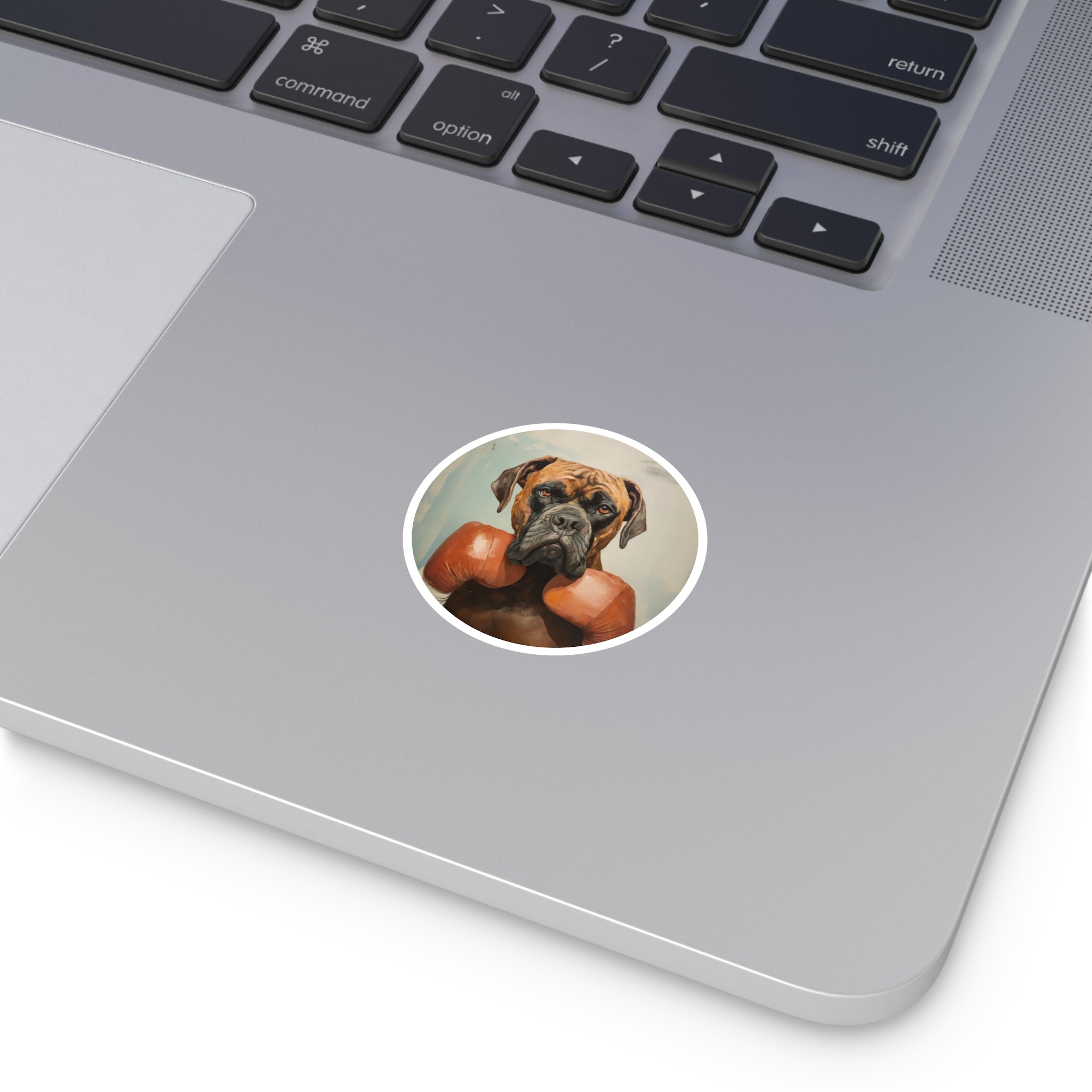 Boxer with Gloves, Funny Dog Sticker, Mid-Century Art, Bold Design