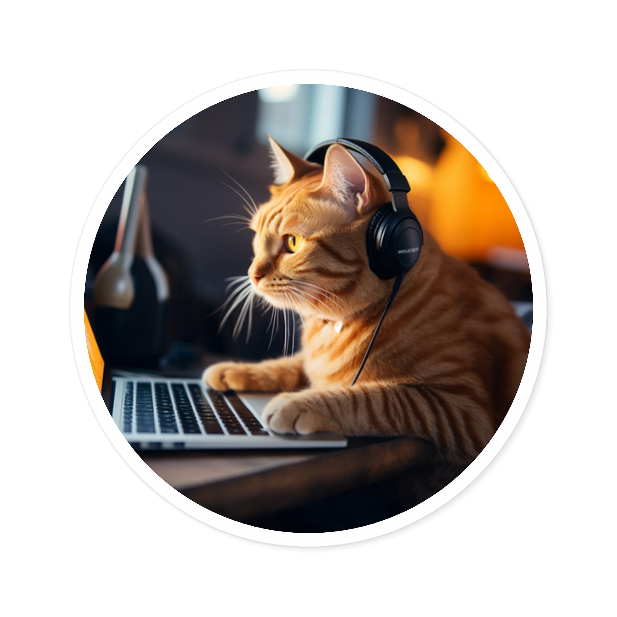 Cat with Headphones Sticker, Chill Vibes, Laptop or Music Lover Gift