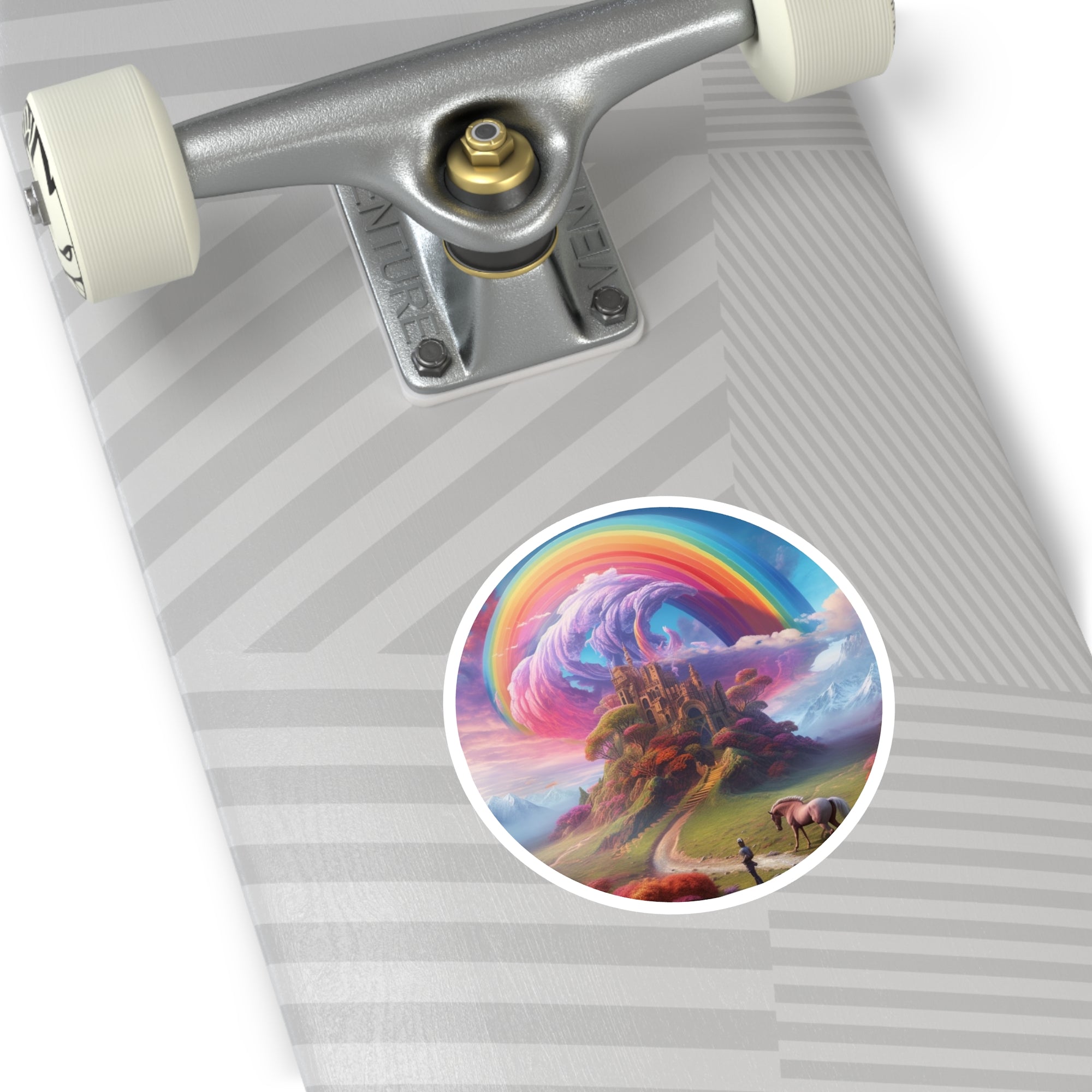 Rainbow Castle Sticker, Fantasy Landscape Art, Magical Design, Dreamy Scenic Aesthetic