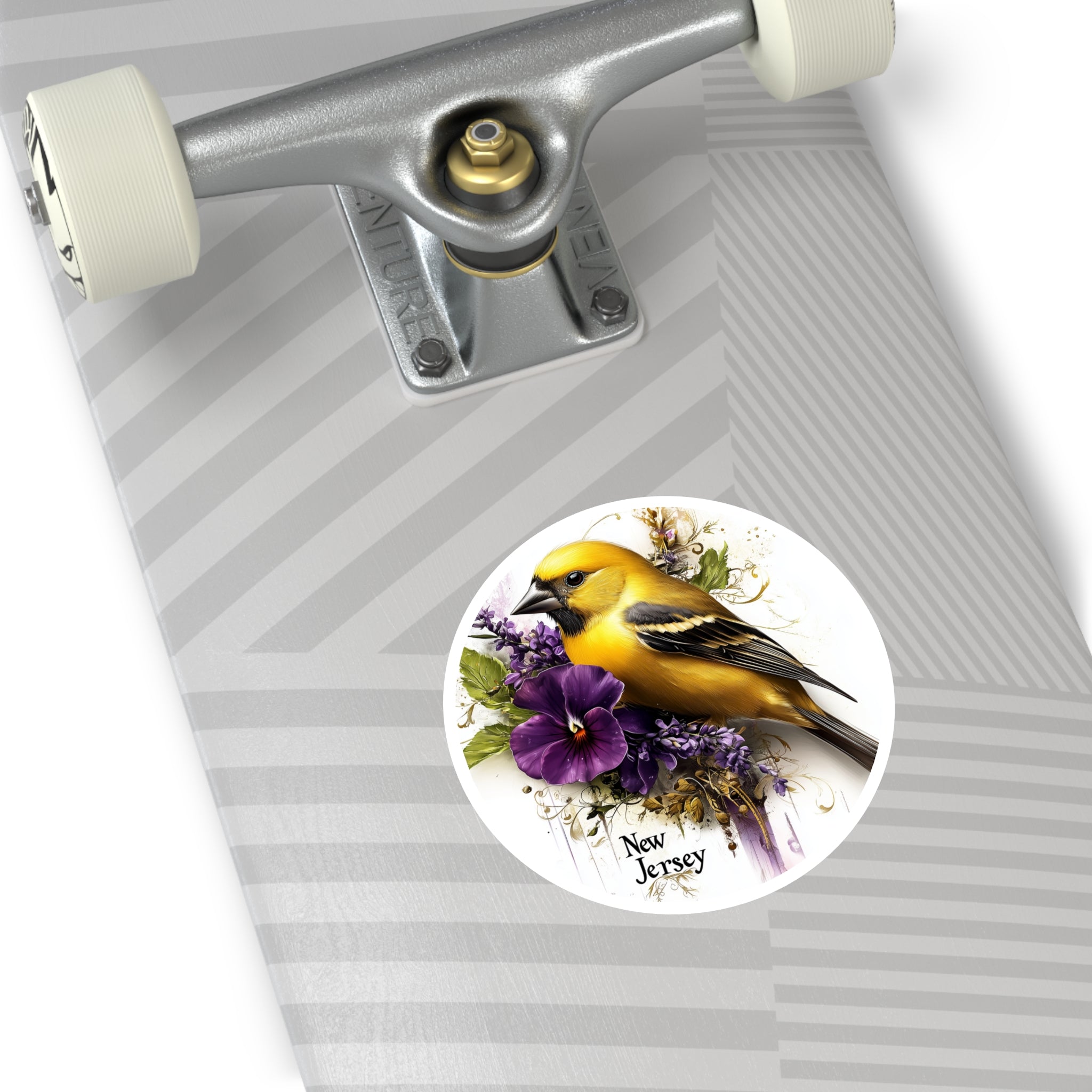 New Jersey Goldfinch, Violet Flower Sticker, Water Bottle or Journal, State Design