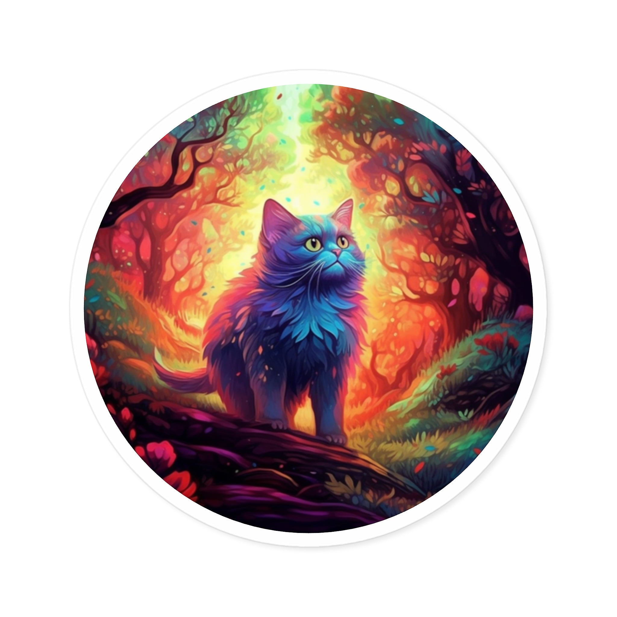 Colorful Cat, Whimsical Forest Sticker, Cute Gift, Art Lovers