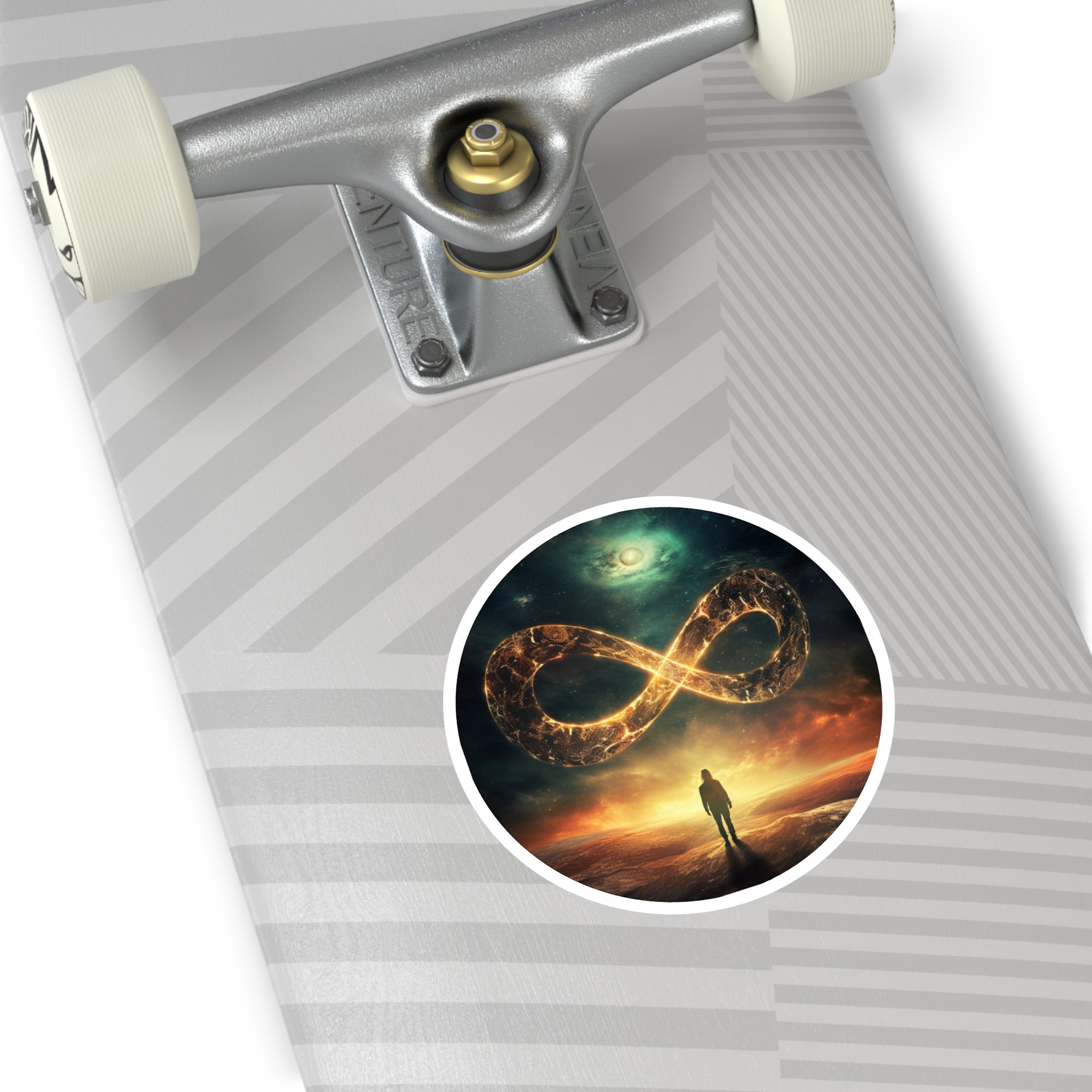 Infinity symbol sticker, cosmic art, inspirational design, space theme