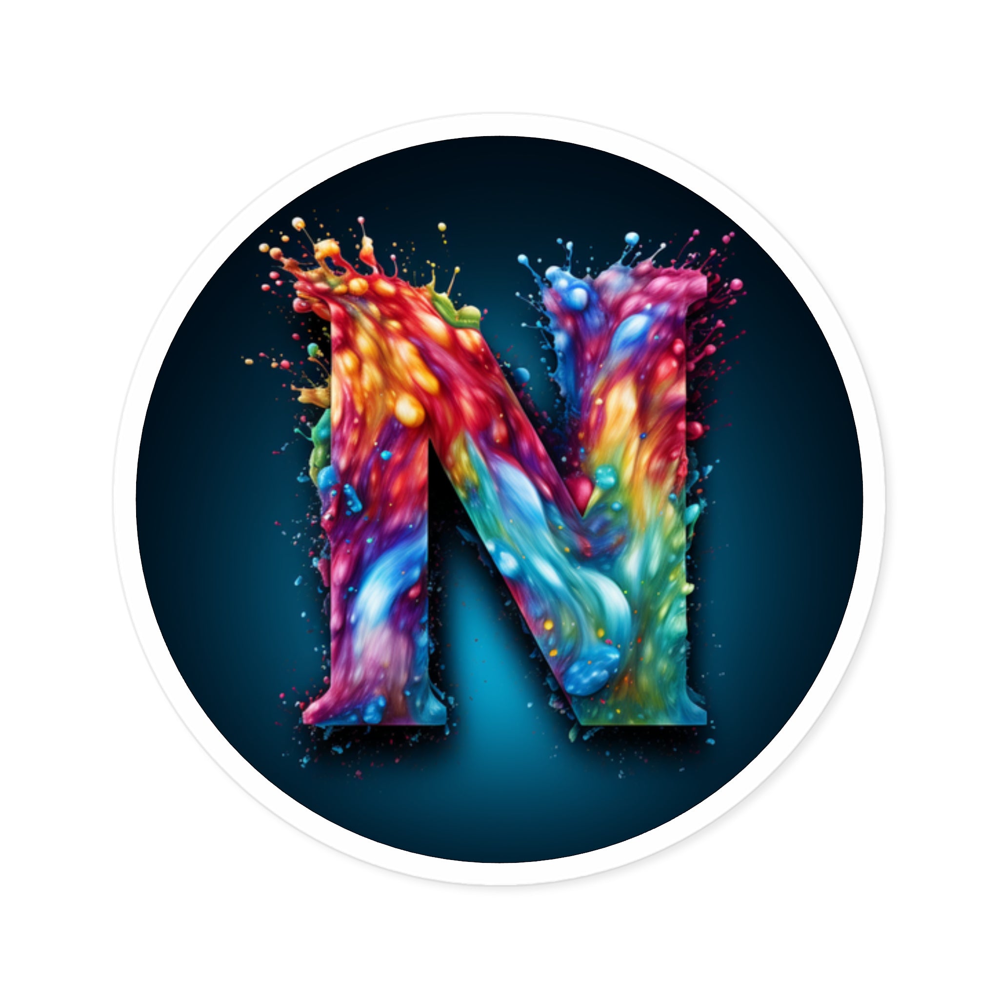 Letter N Tie-Dye Design, Color Splash Sticker, Retro Vibe