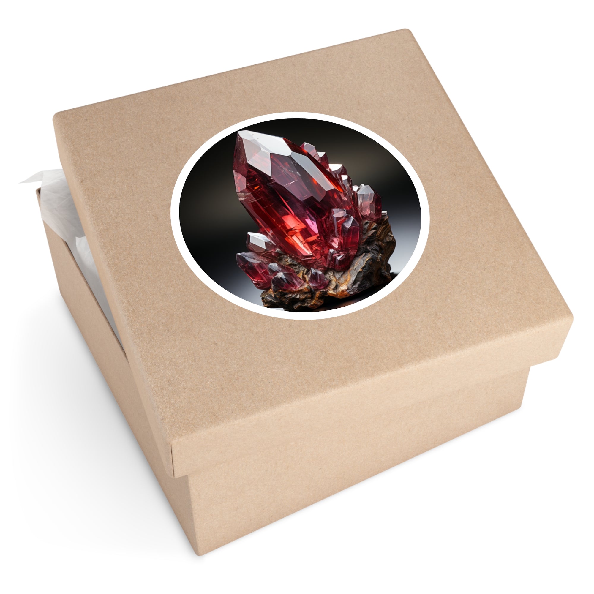 Garnet Crystal, Realistic Gemstone Sticker, Deep Red Art, Bold Design Gift