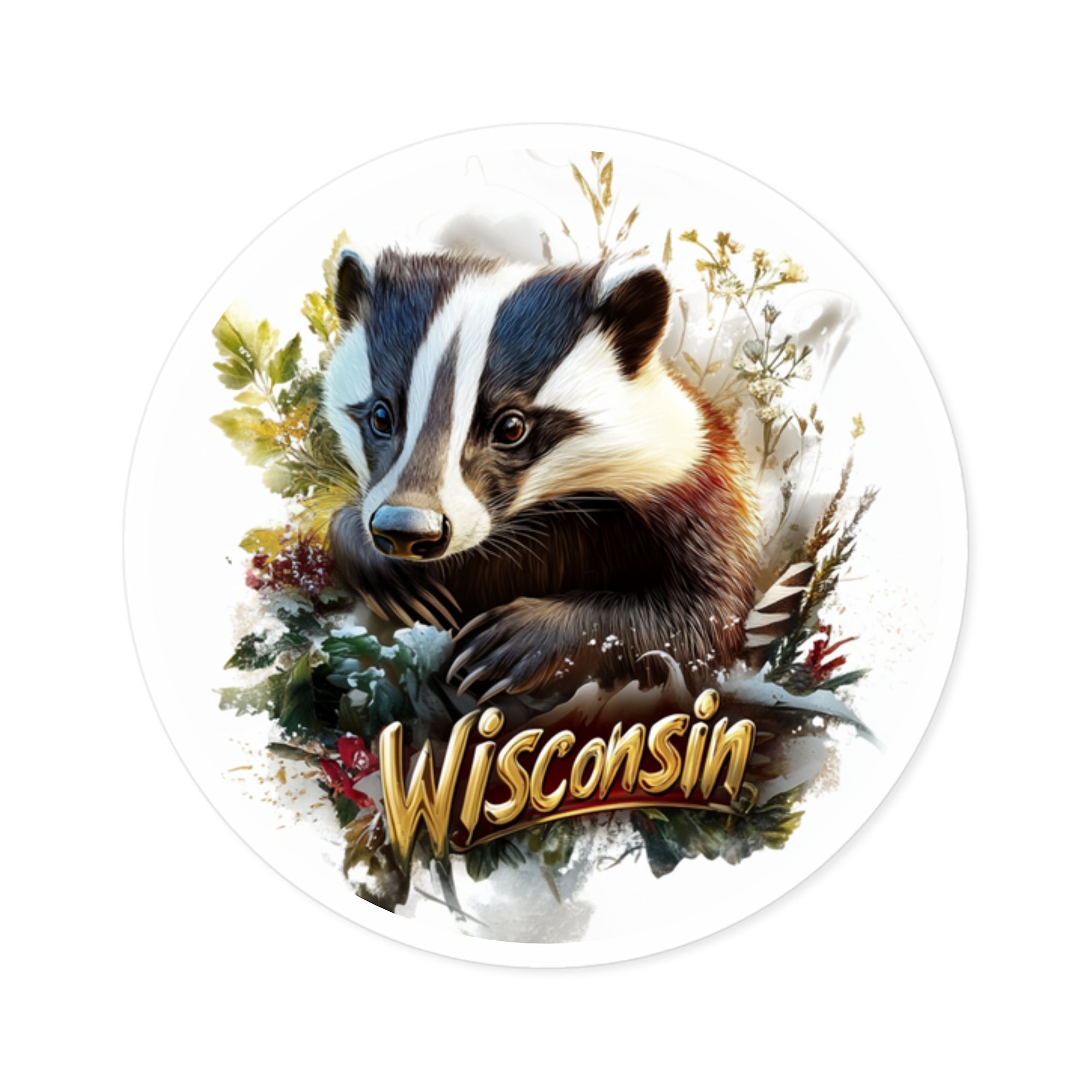 Wisconsin Badger, Nature Art Sticker, Laptop or Water Bottle, State Pride