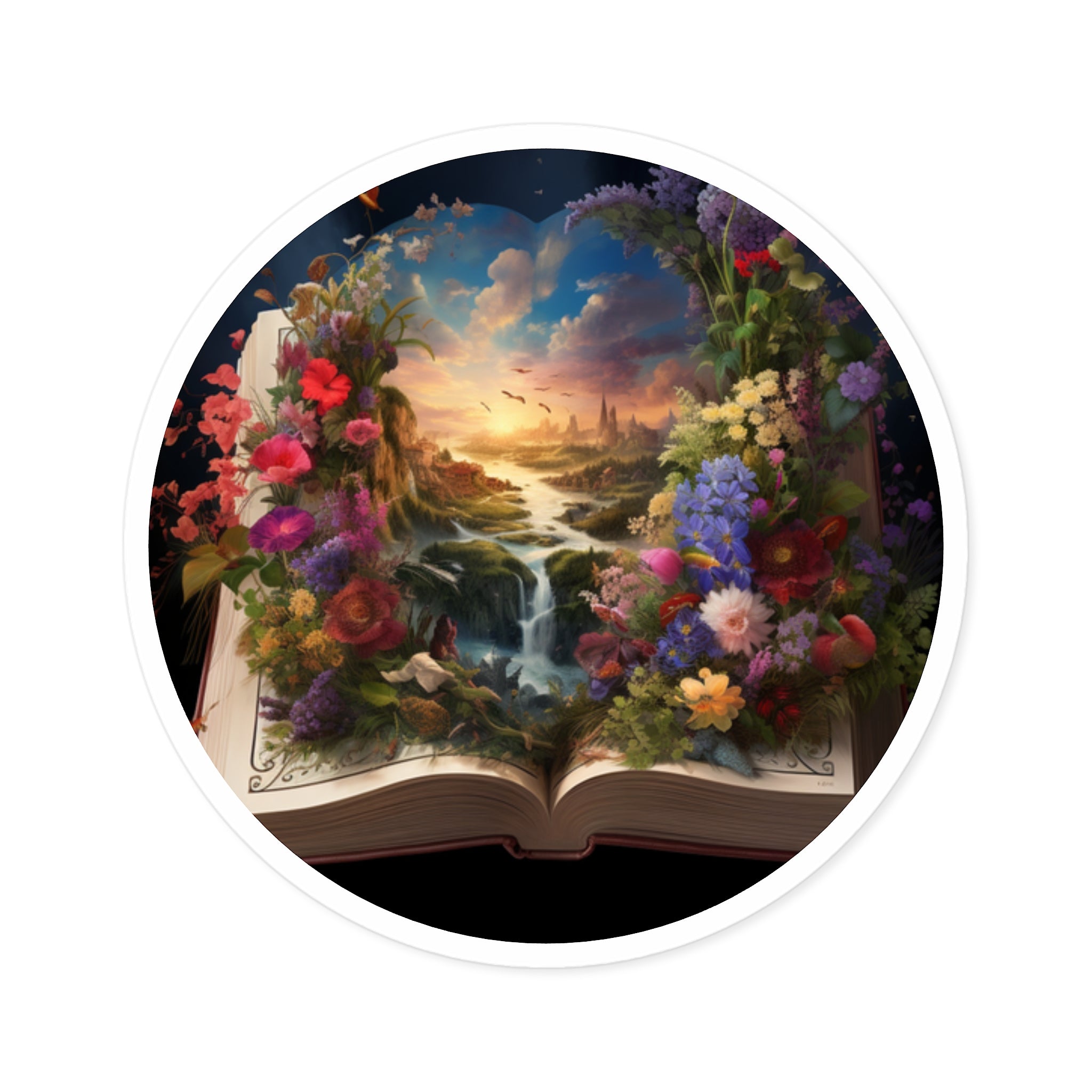Floral Fantasy Book, Whimsical Sticker, Laptop Decal, Gift for Dreamers