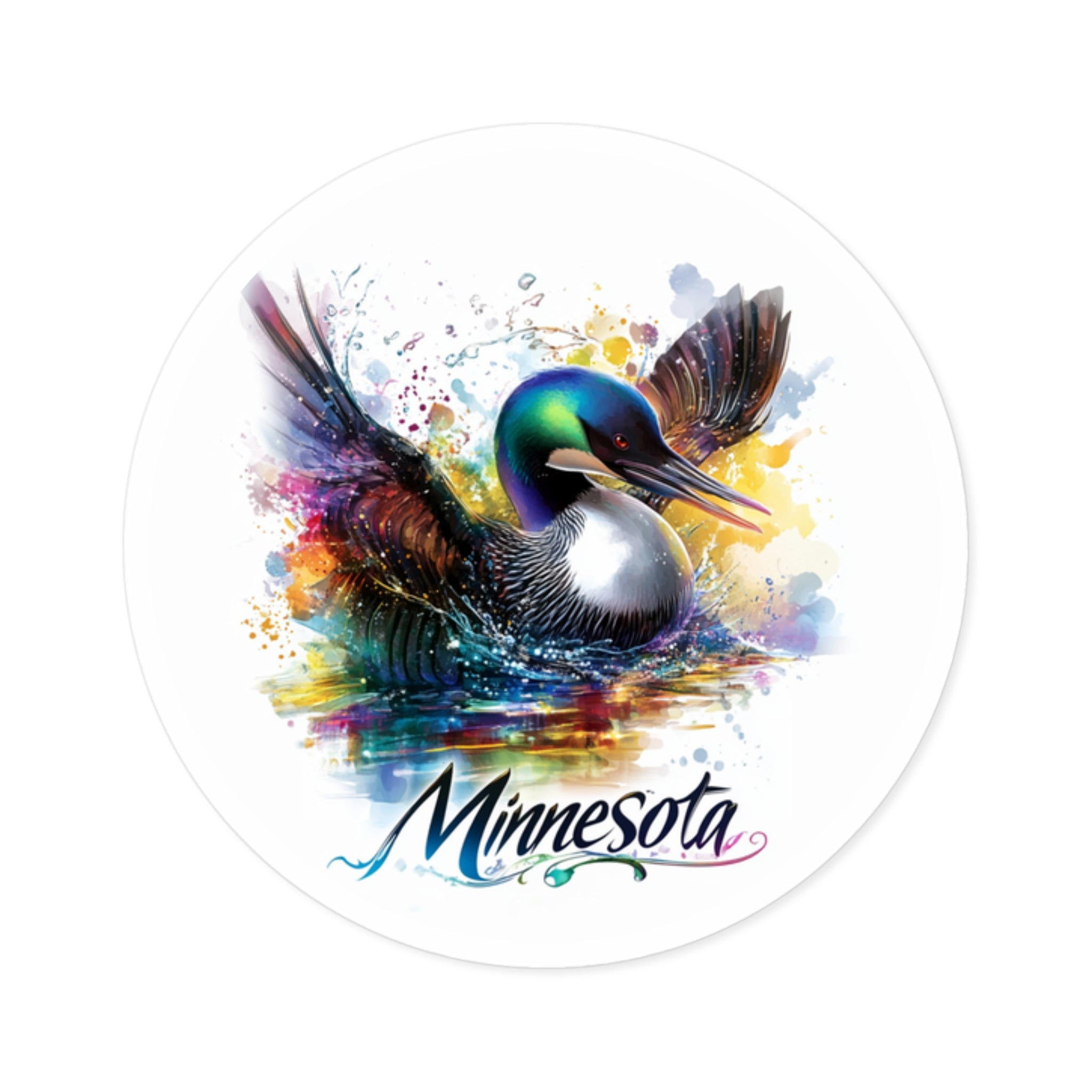 Color Splash Loon Sticker, Minnesota State Bird, Watercolor Effect