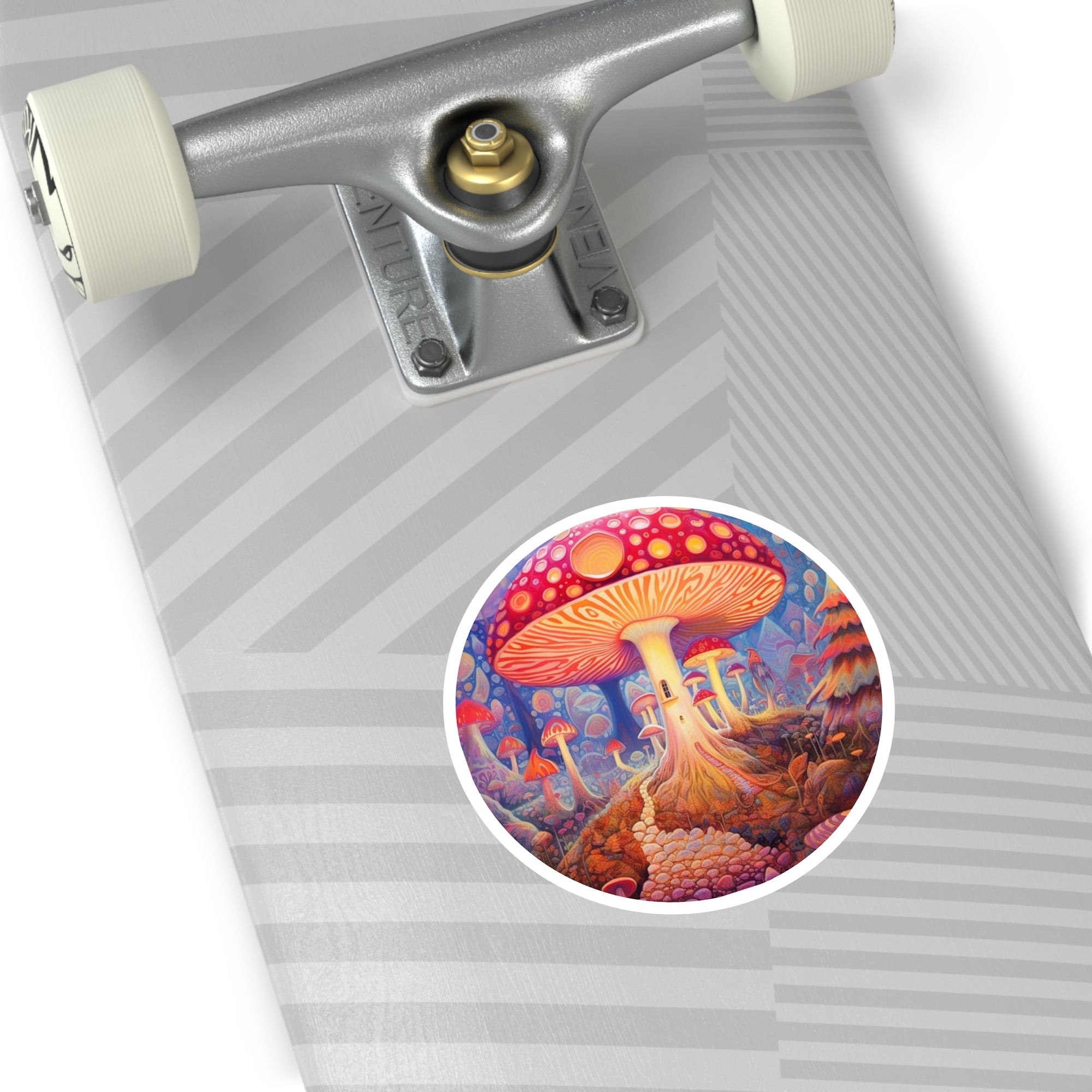 Whimsical Mushroom Village, Fantasy Scene Sticker, Laptop Decal, Trippy Art Gift